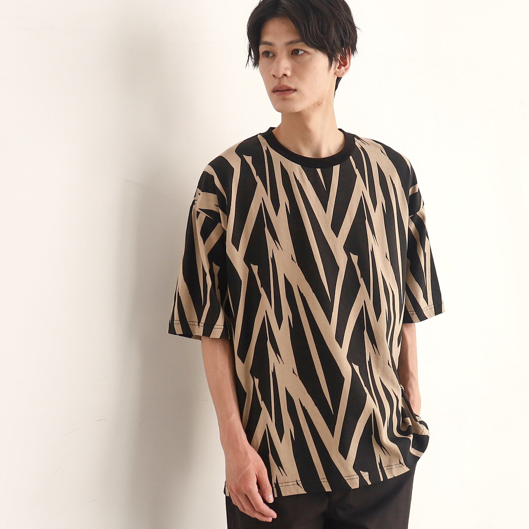 THE SHOP TK「ビッグシルエット総柄アソートTシャツ 幾何学／ドット／ストライプ／バックロゴ」|Tシャツ・カットソー|ベージュ(452)