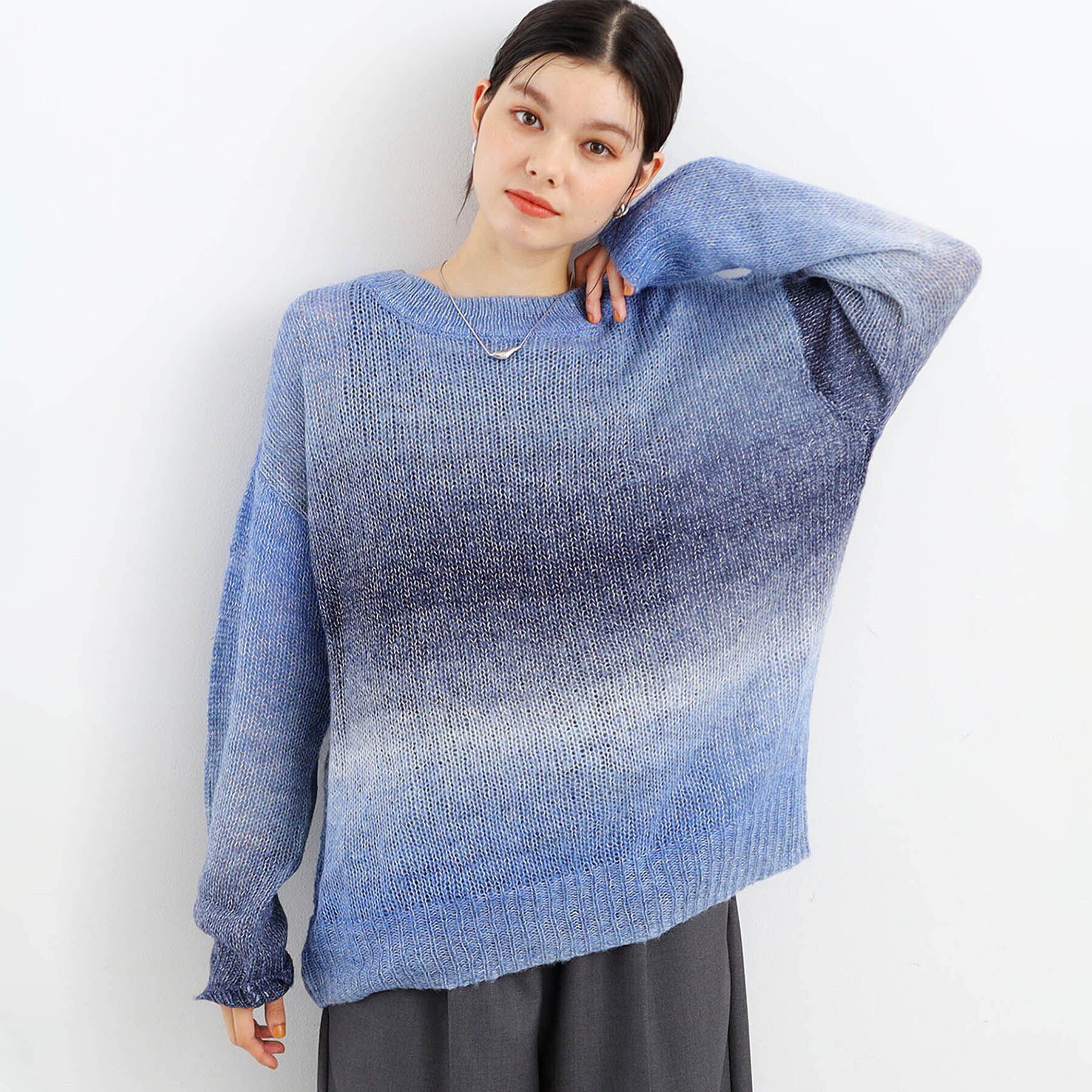 THE SHOP TK「【ヒルナンデス！で紹介】グラデーションシアーニット」|ニット・セーター|ブルー(092)