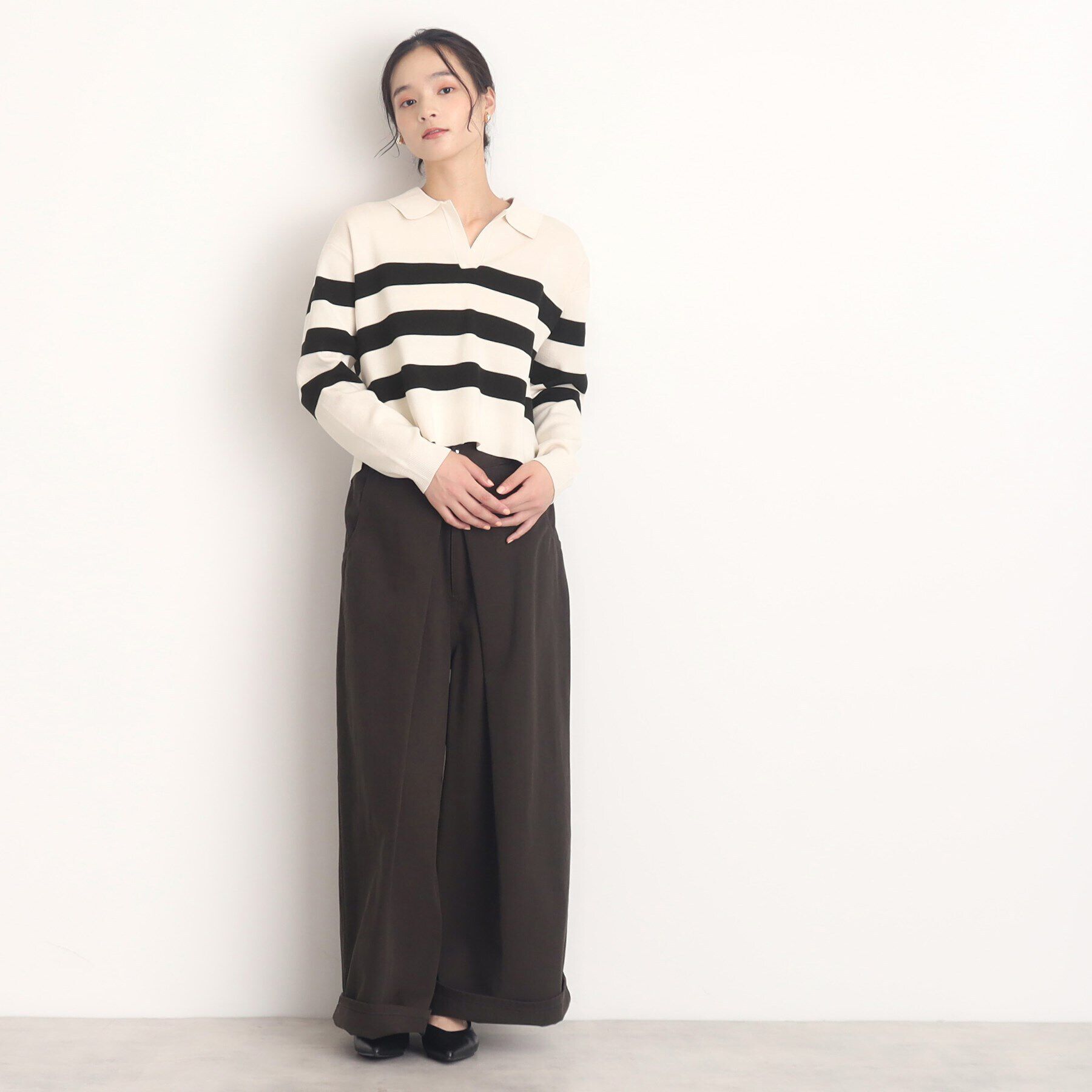 THE SHOP TK「ボーダーポロニット【洗える】」|ニット・セーター|