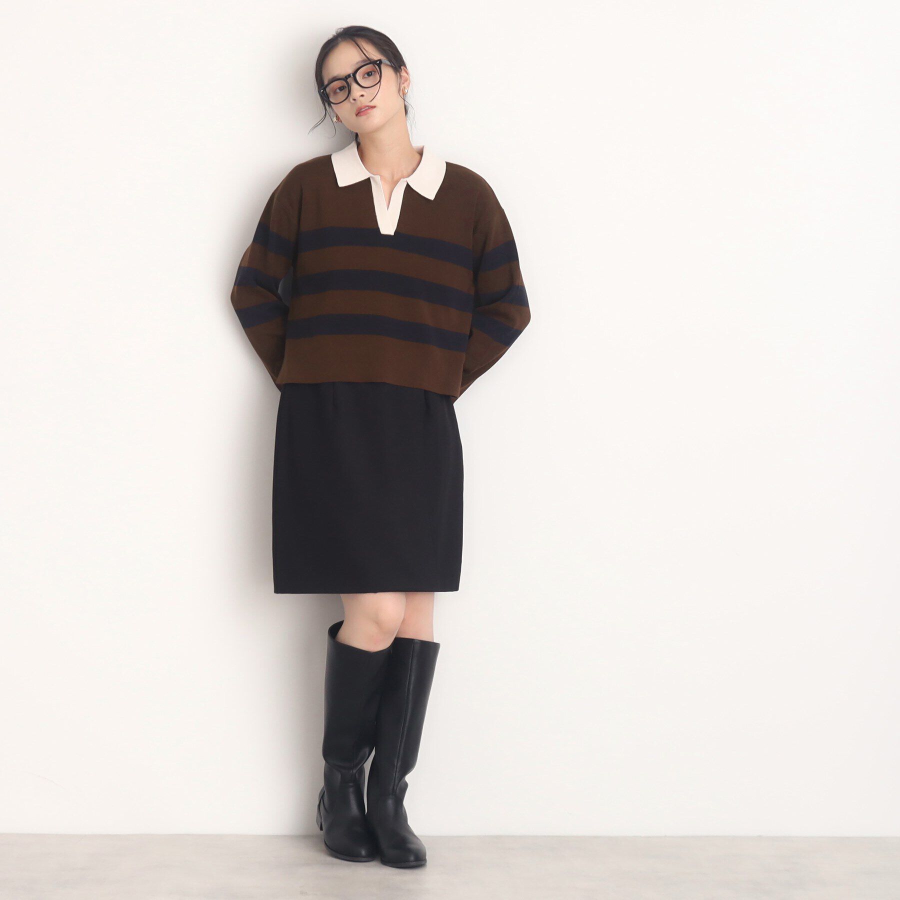 THE SHOP TK「ボーダーポロニット【洗える】」|ニット・セーター|