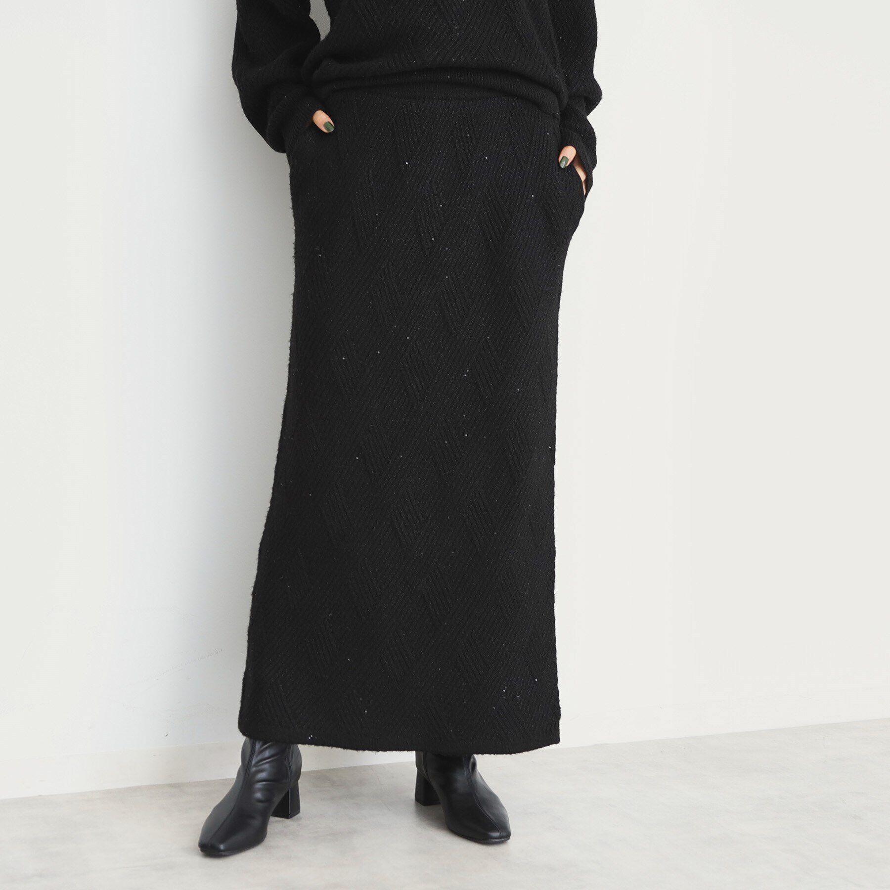 THE SHOP TK「リンクススパンコールニットスカート/洗える」|スカート|ﾌﾞﾗｯｸ(019)