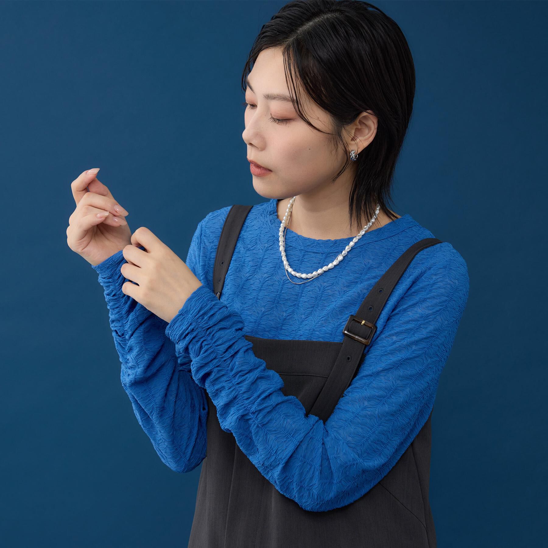 THE SHOP TK「ウェーブシアー袖クシュプルオーバー【洗濯機OK】」|Tシャツ・カットソー|ブルー(093)