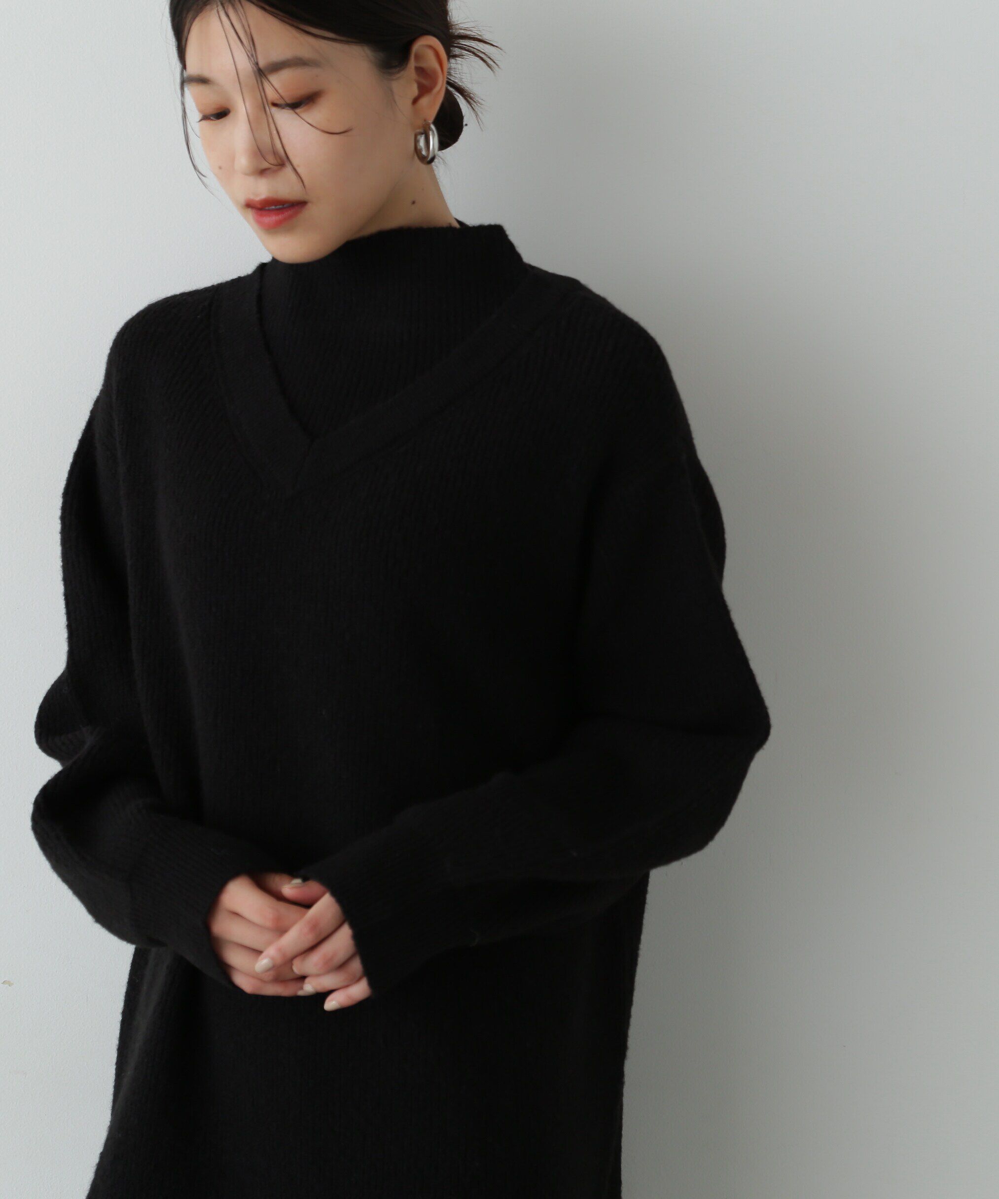  「レイヤード風畦ニットミディワンピース」|ワンピース|