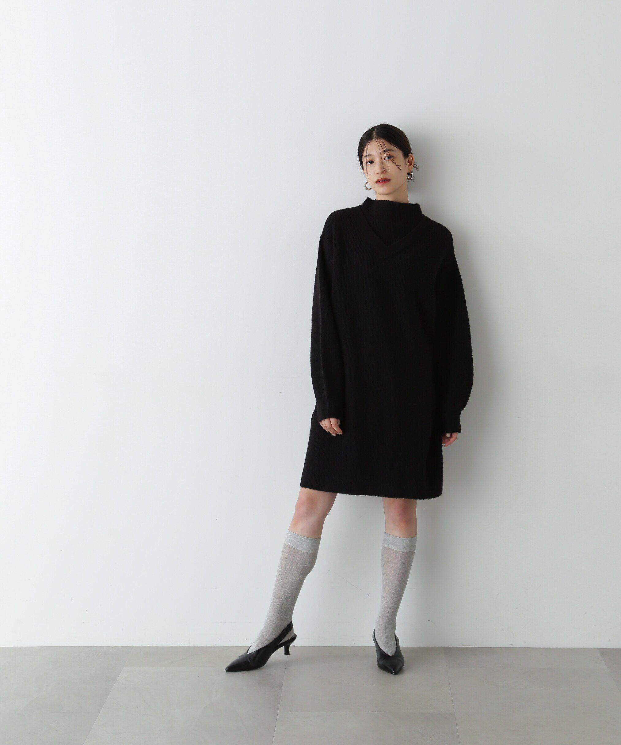  「レイヤード風畦ニットミディワンピース」|ワンピース|