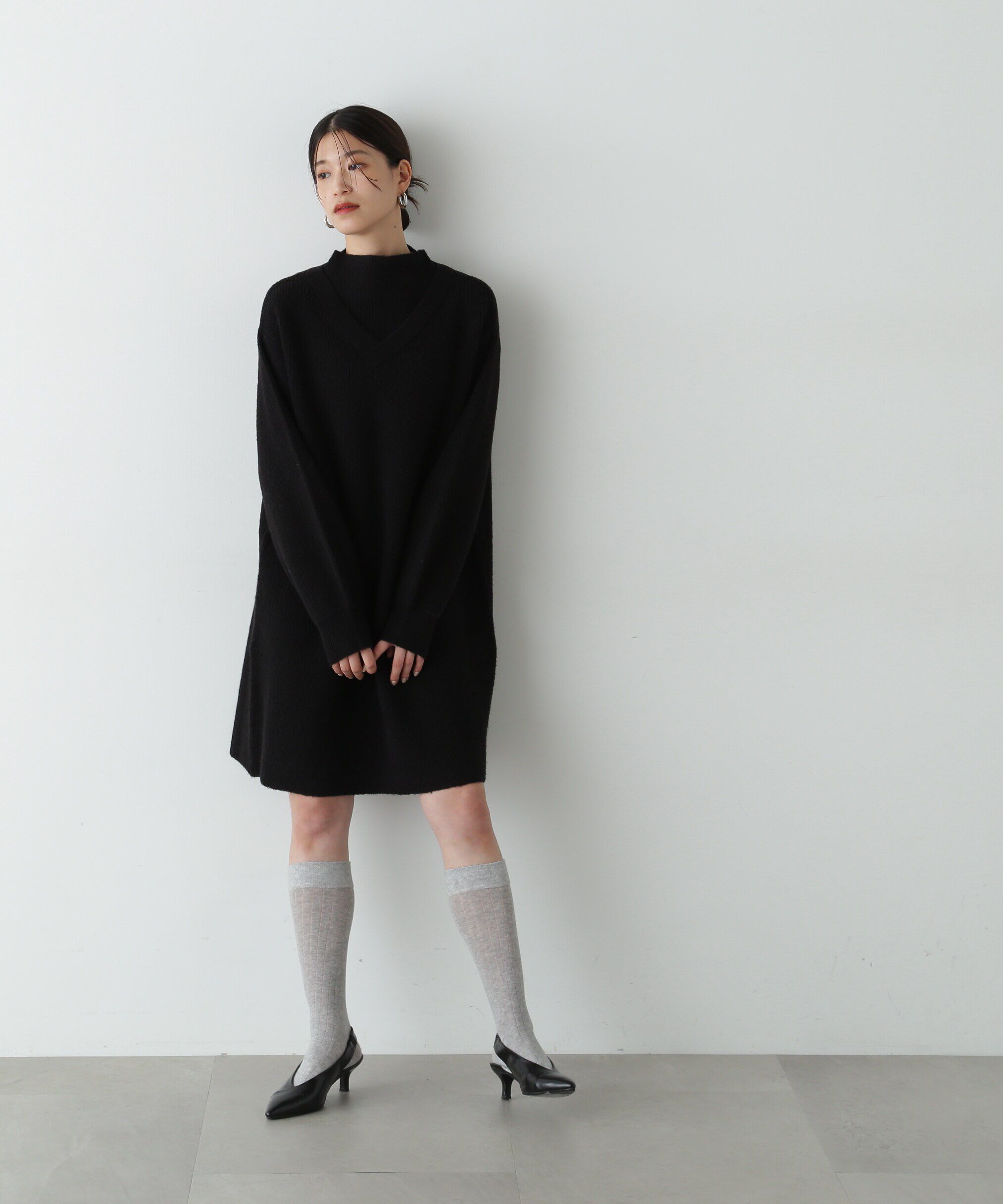  「レイヤード風畦ニットミディワンピース」|ワンピース|