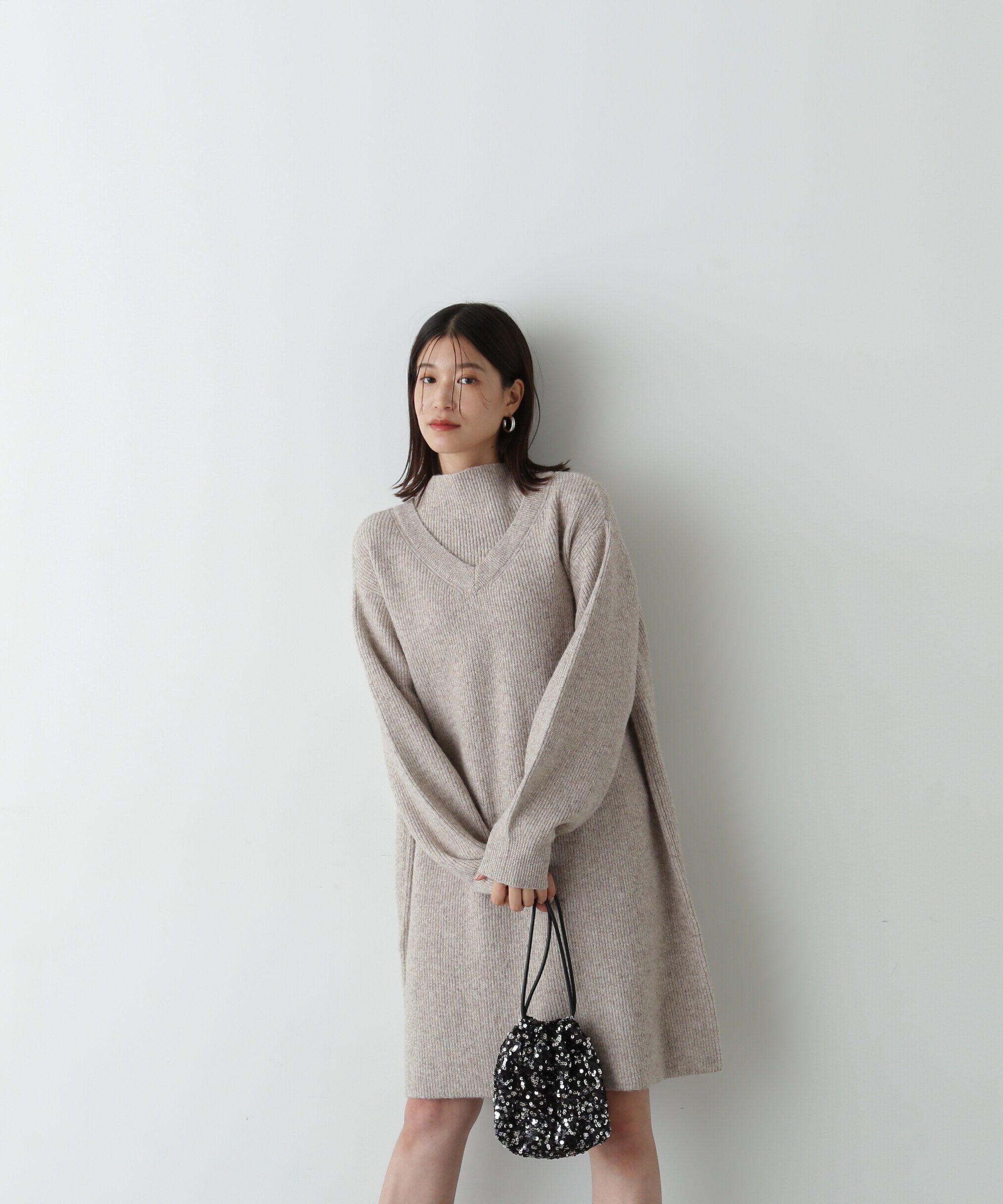  「レイヤード風畦ニットミディワンピース」|ワンピース|