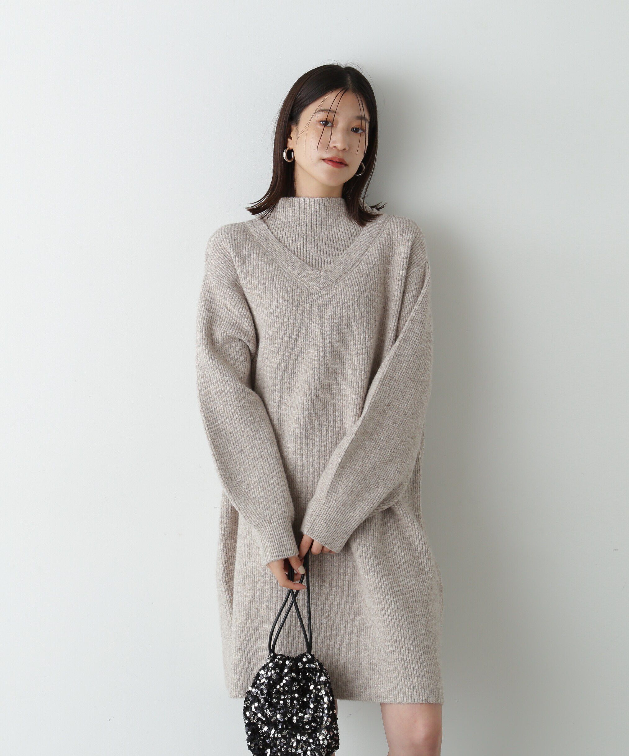  「レイヤード風畦ニットミディワンピース」|ワンピース|