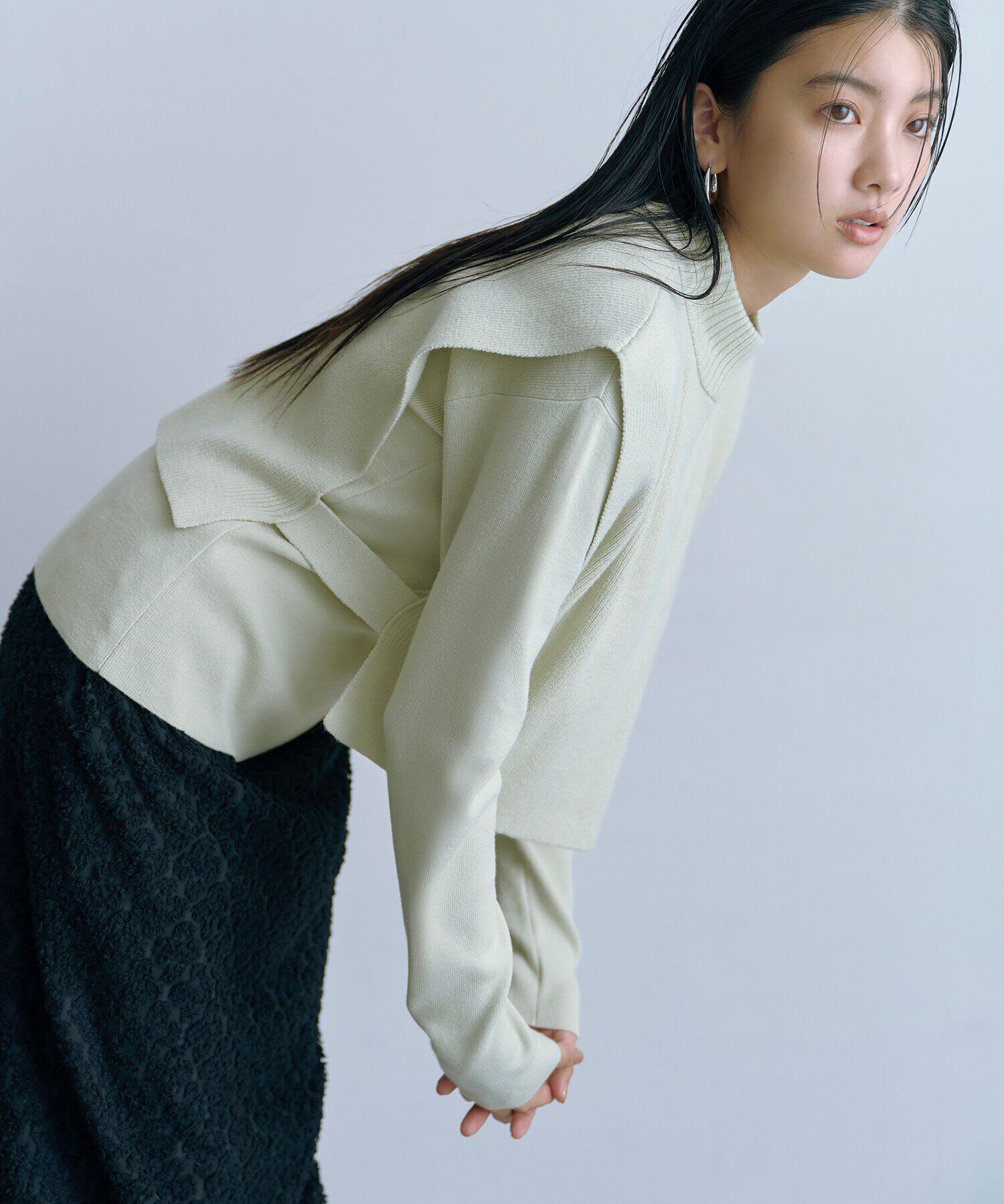  「ベストレイヤードニット」|ニット・セーター|ライトグリー