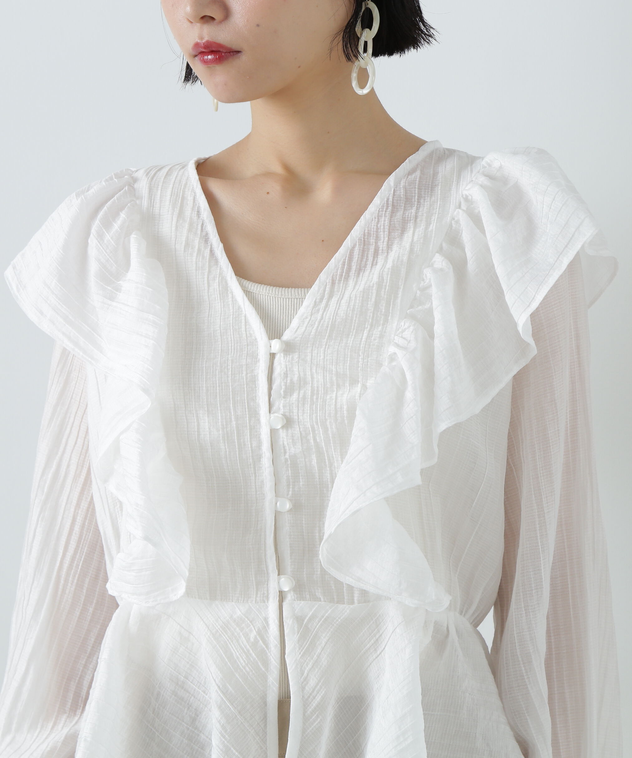  「シアーペプラムラッフルブラウス」|シャツ・ブラウス|