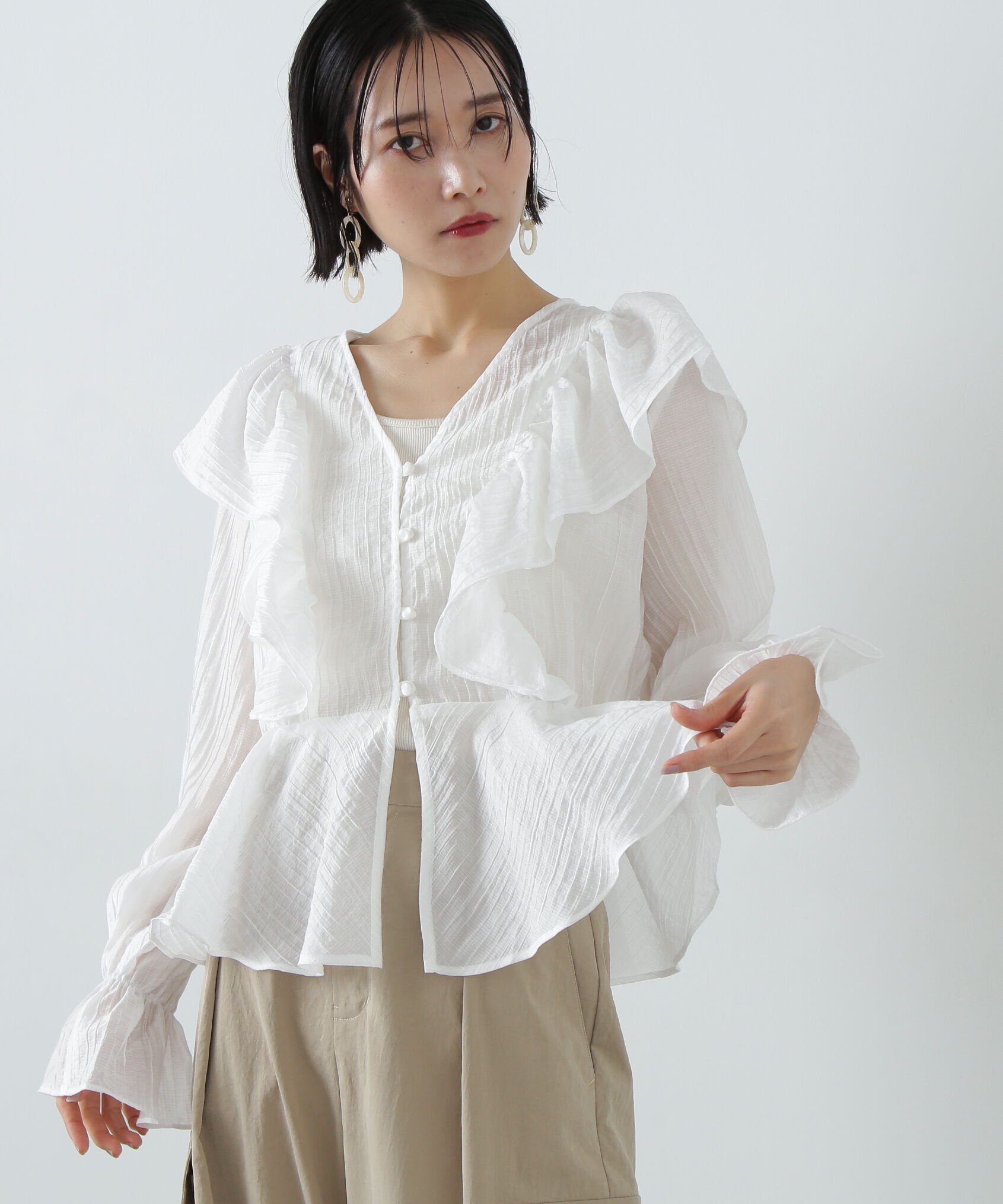  「シアーペプラムラッフルブラウス」|シャツ・ブラウス|