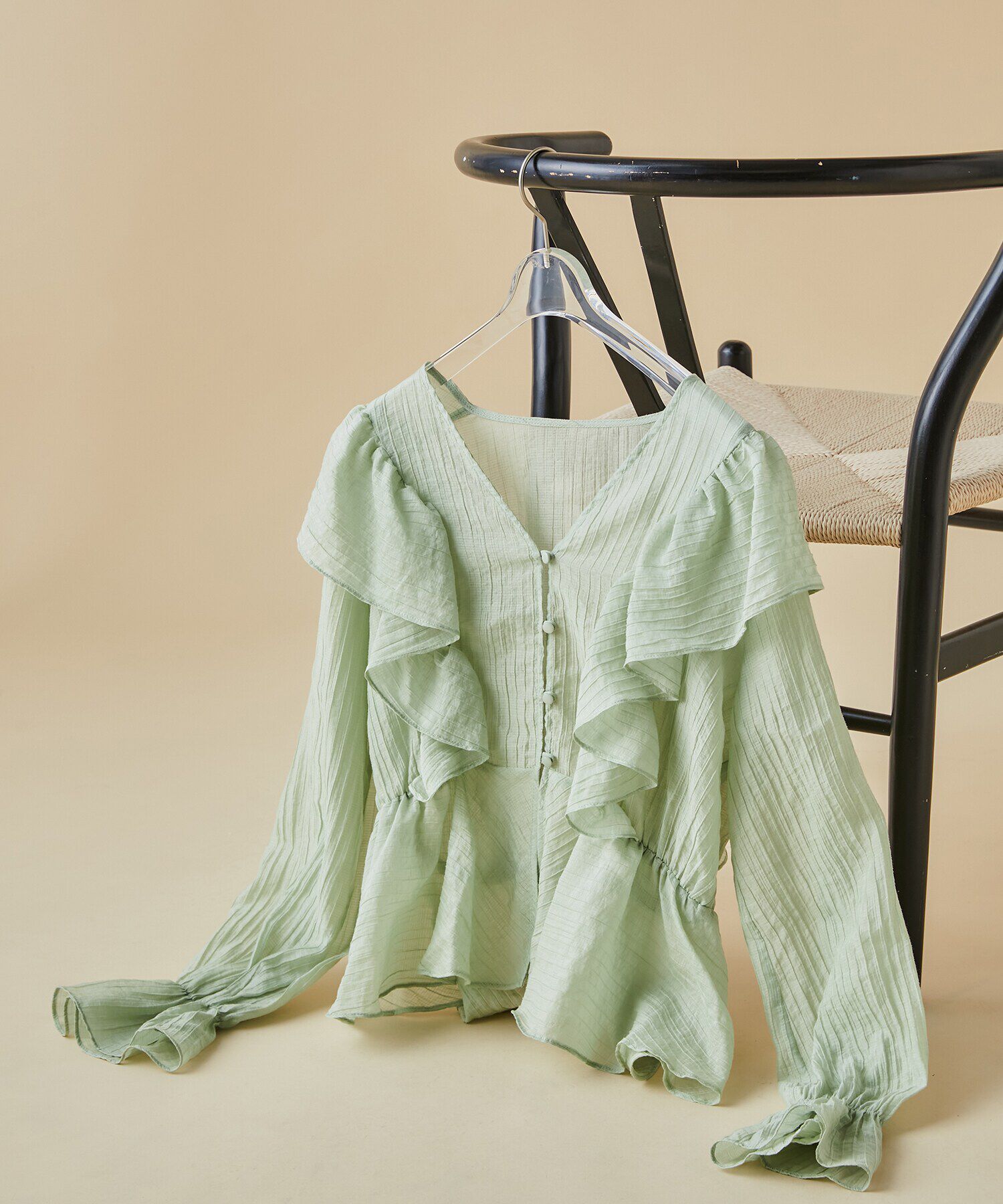  「シアーペプラムラッフルブラウス」|シャツ・ブラウス|ライトグリー