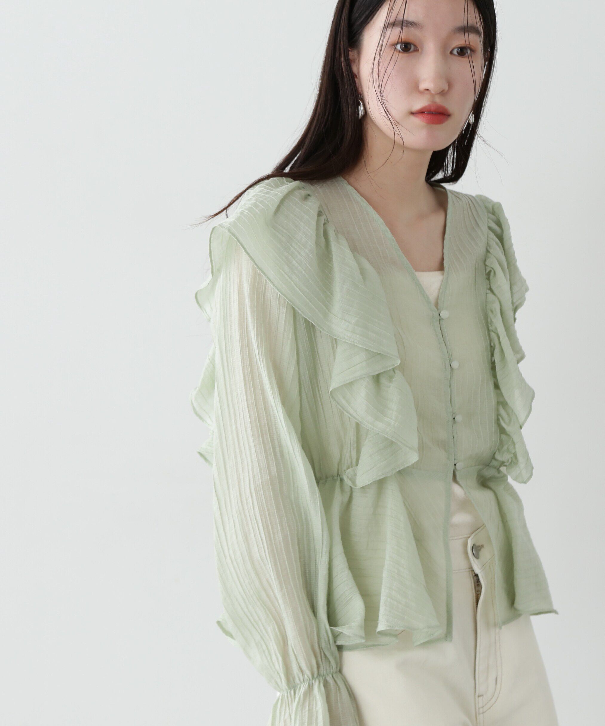  「シアーペプラムラッフルブラウス」|シャツ・ブラウス|