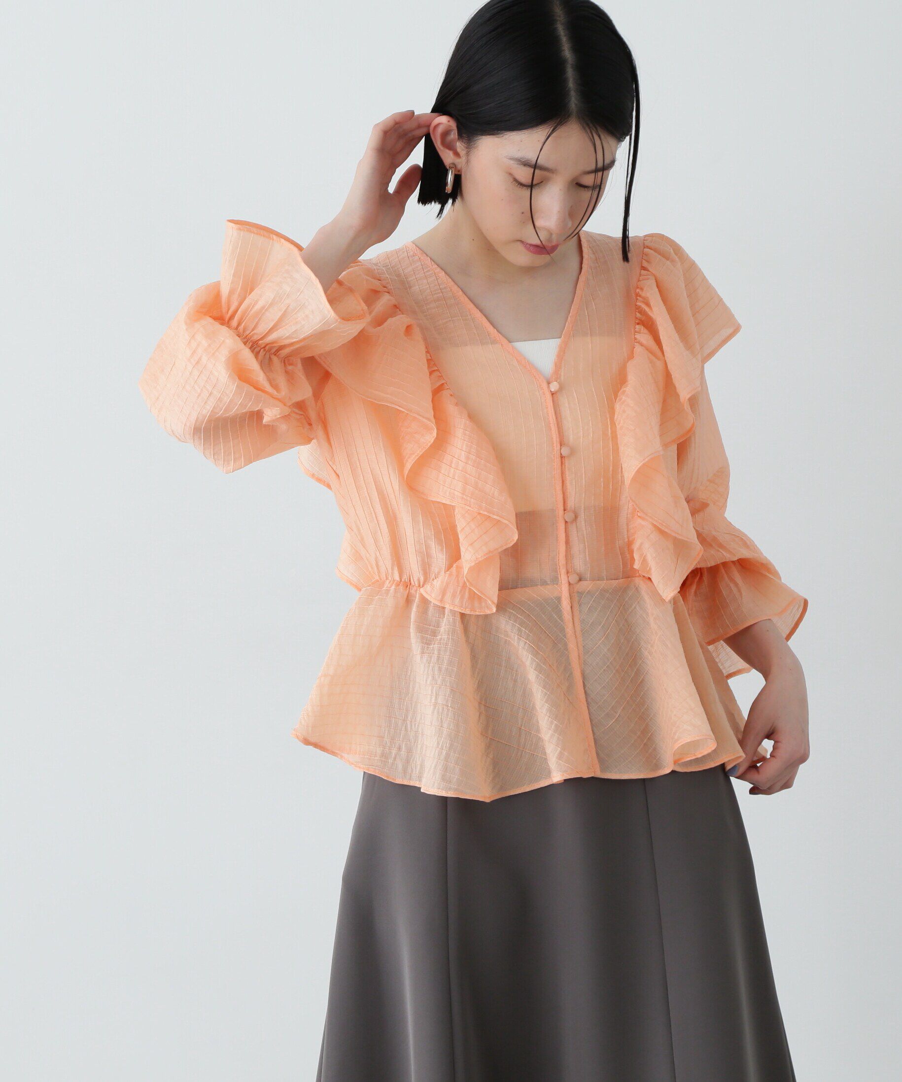  「シアーペプラムラッフルブラウス」|シャツ・ブラウス|