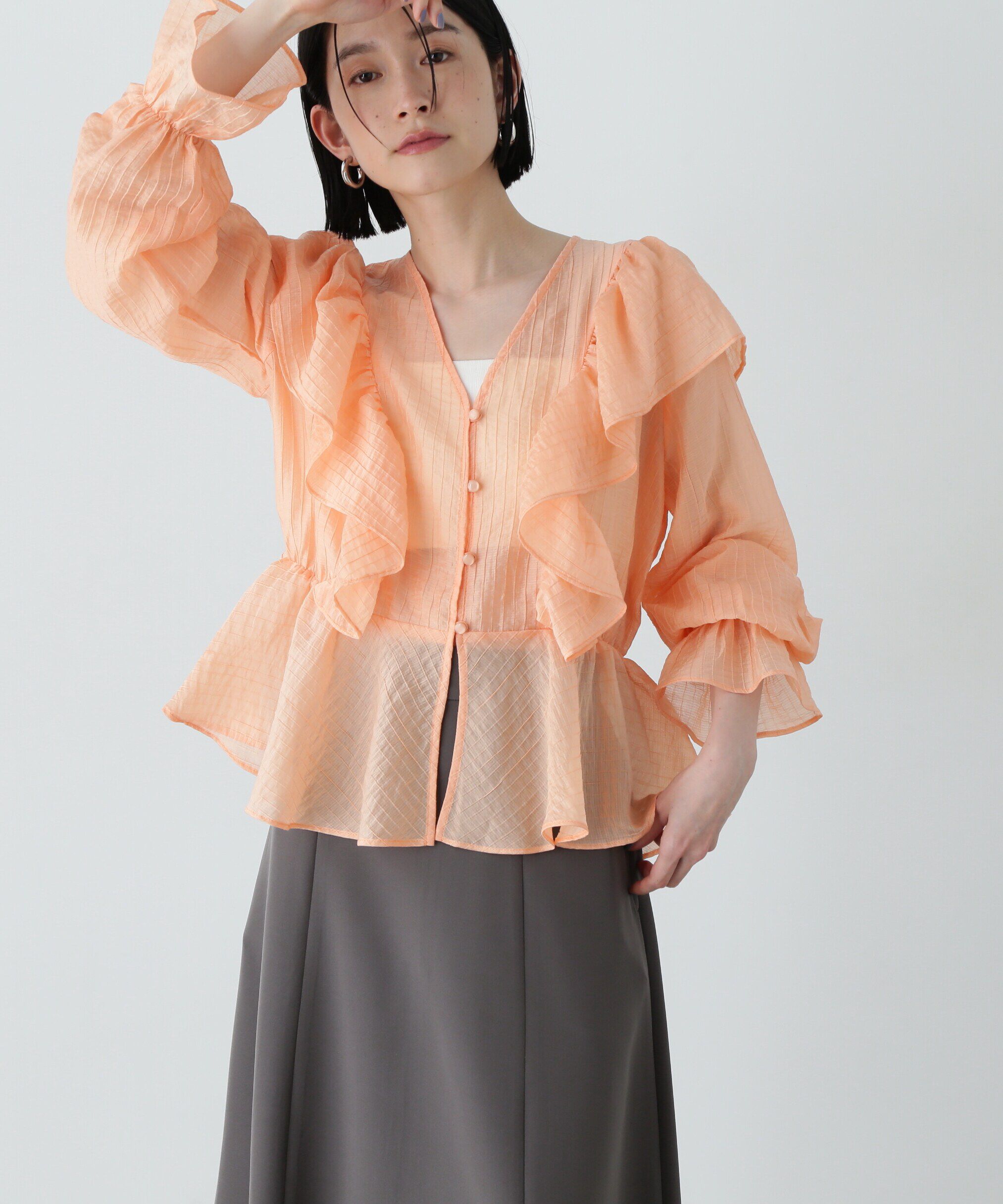  「シアーペプラムラッフルブラウス」|シャツ・ブラウス|