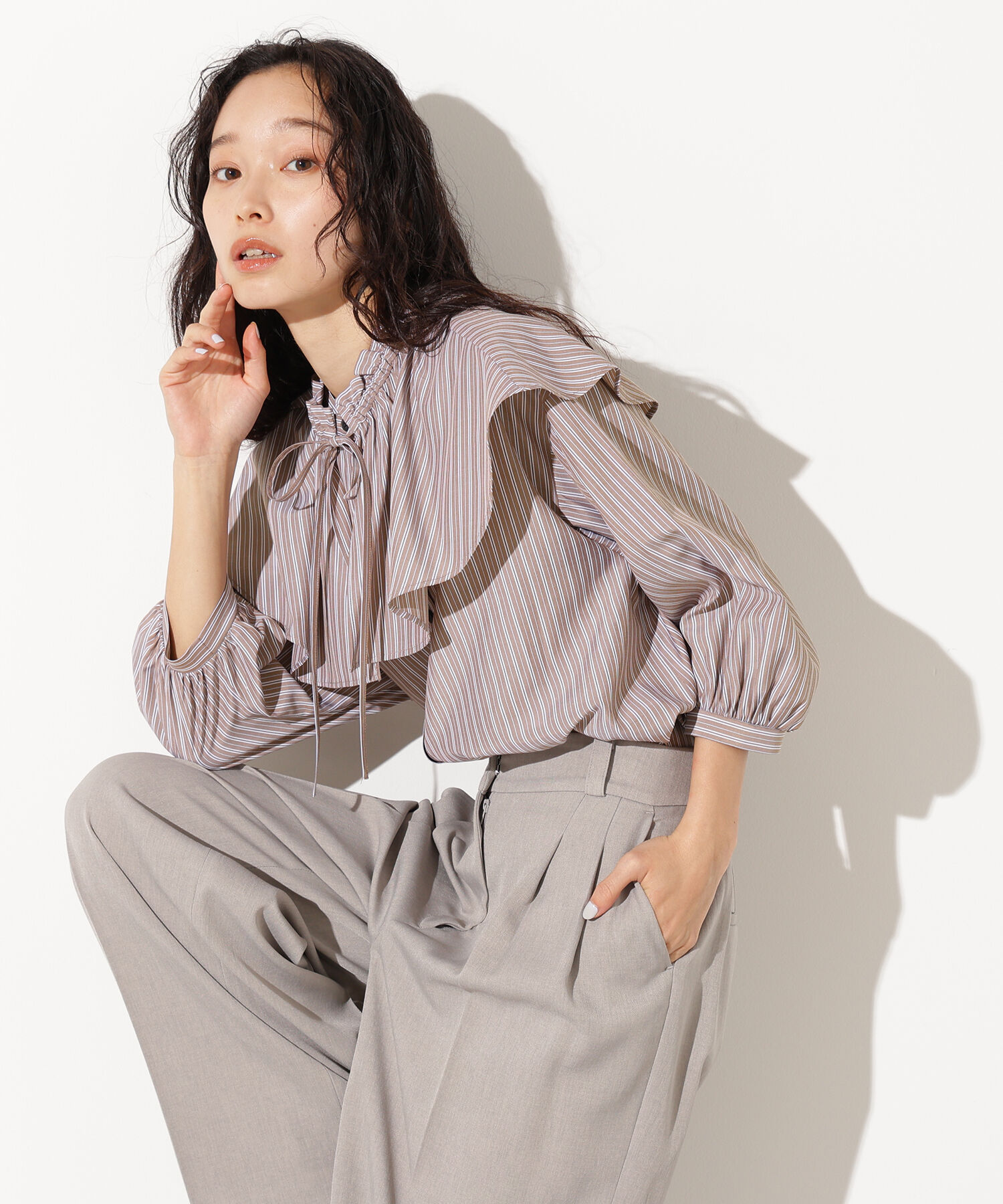  「ﾗｯﾌﾙｶﾗｰｽﾄﾗｲﾌﾟﾌﾞﾗｳｽ《ｲｴﾛｰｽﾄﾗｲﾌﾟ:official sit」|シャツ・ブラウス|ブラウンスト 2