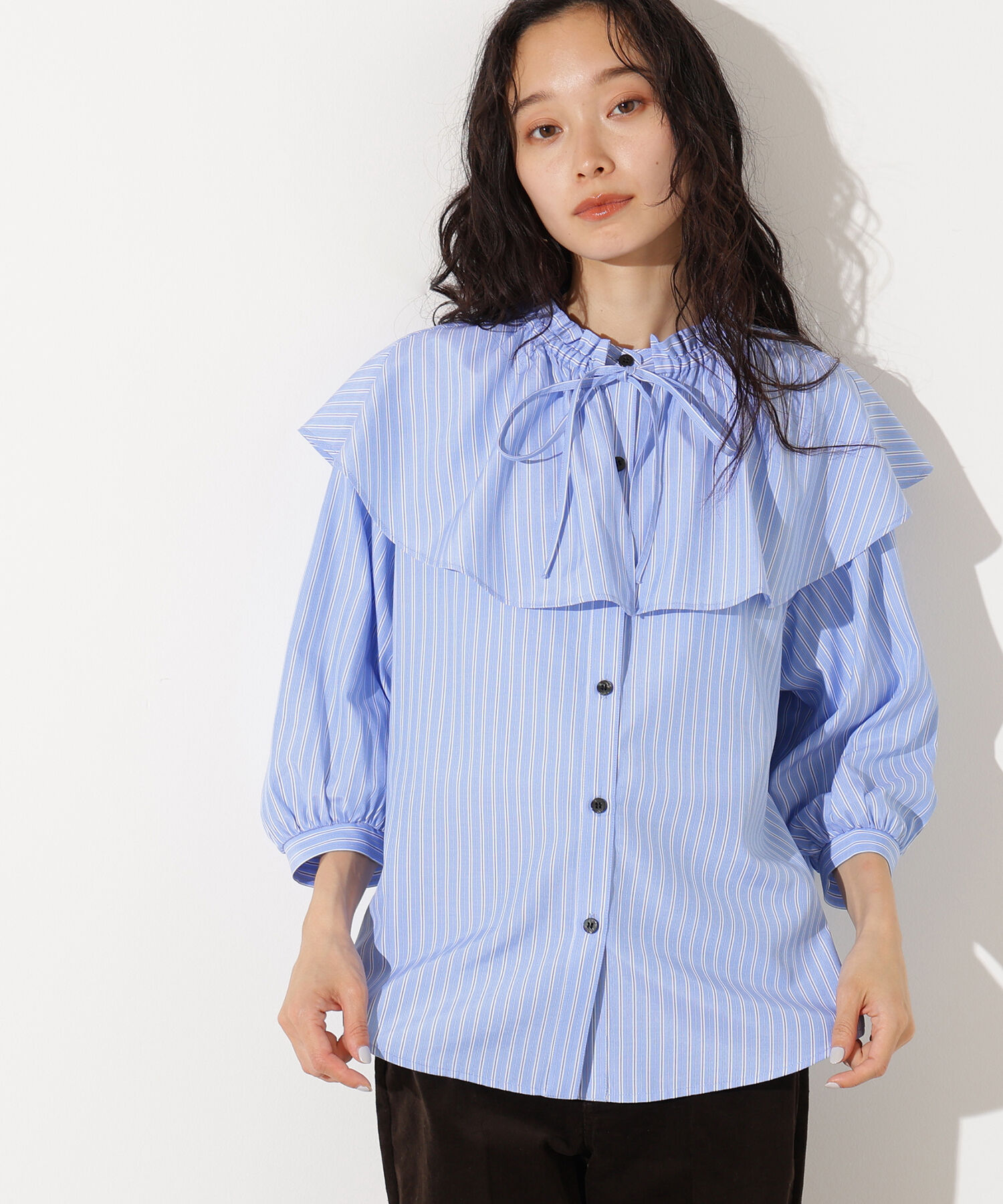  「ﾗｯﾌﾙｶﾗｰｽﾄﾗｲﾌﾟﾌﾞﾗｳｽ《ｲｴﾛｰｽﾄﾗｲﾌﾟ:official sit」|シャツ・ブラウス|