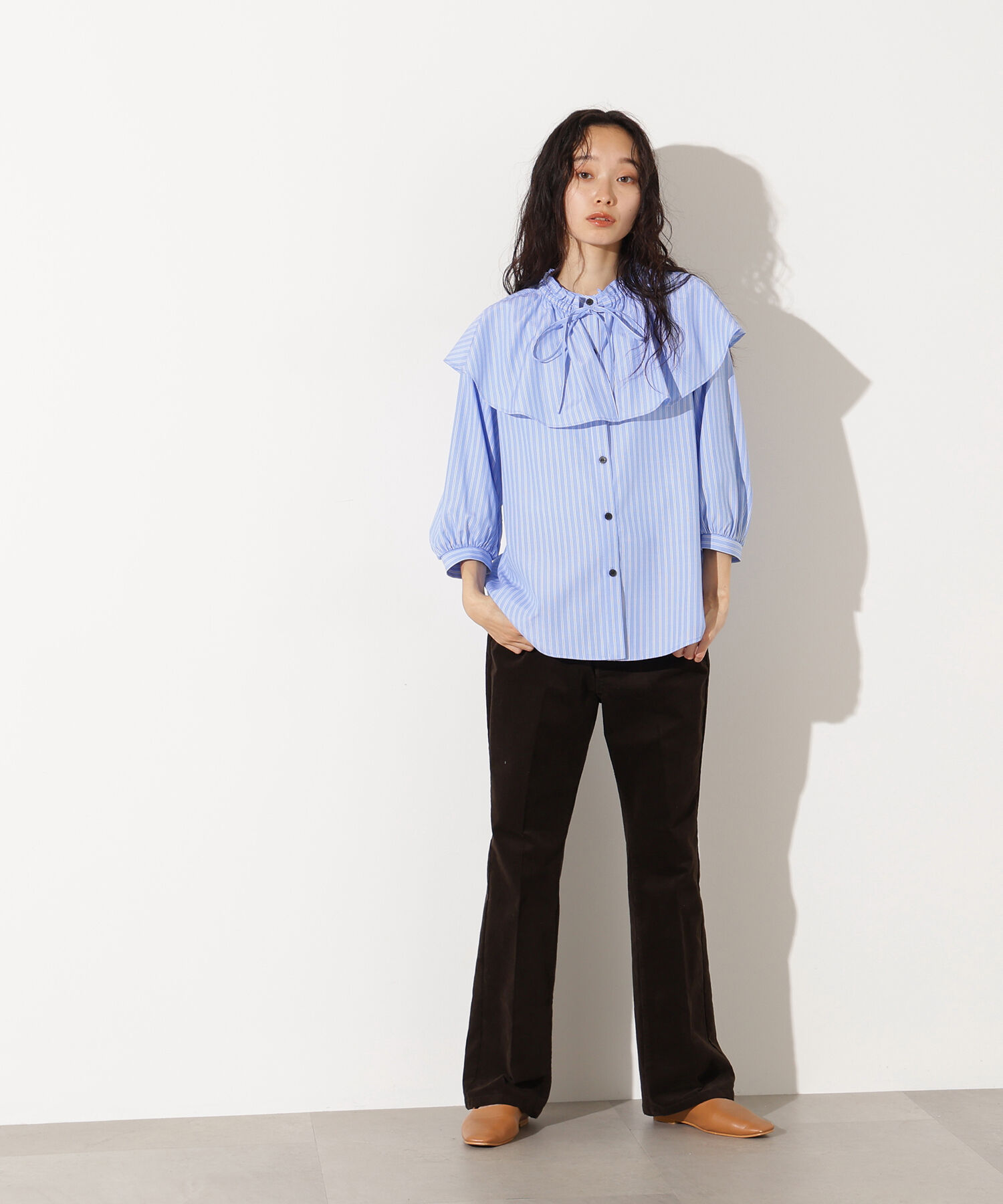  「ﾗｯﾌﾙｶﾗｰｽﾄﾗｲﾌﾟﾌﾞﾗｳｽ《ｲｴﾛｰｽﾄﾗｲﾌﾟ:official sit」|シャツ・ブラウス|