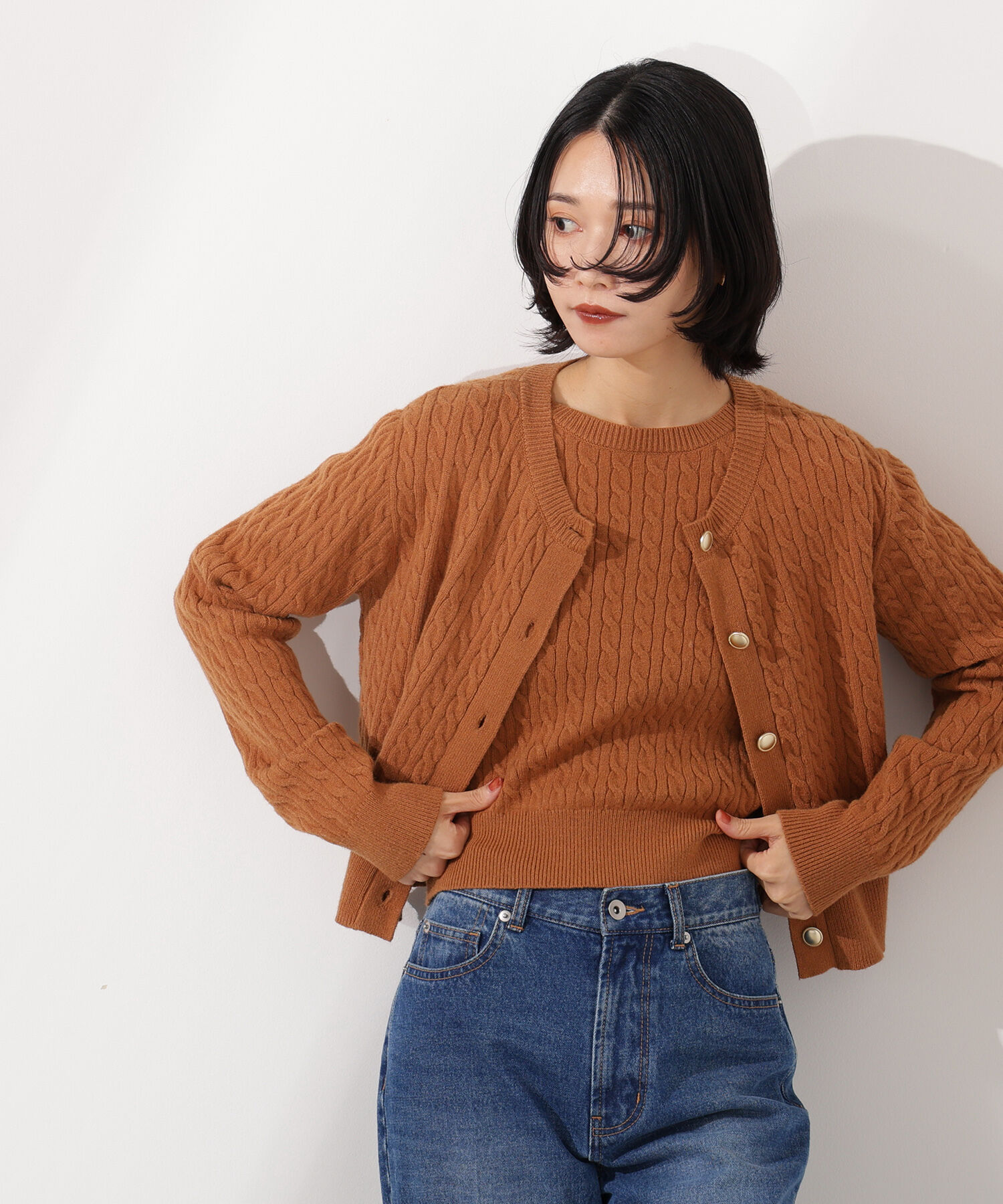  「メタルボタンケーブルアンサンブル」|ニット・セーター|