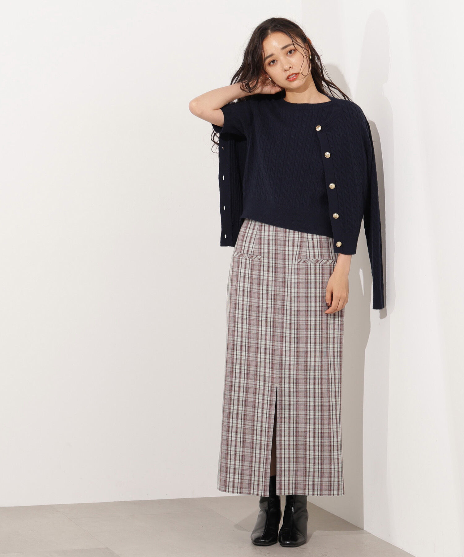  「メタルボタンケーブルアンサンブル」|ニット・セーター|