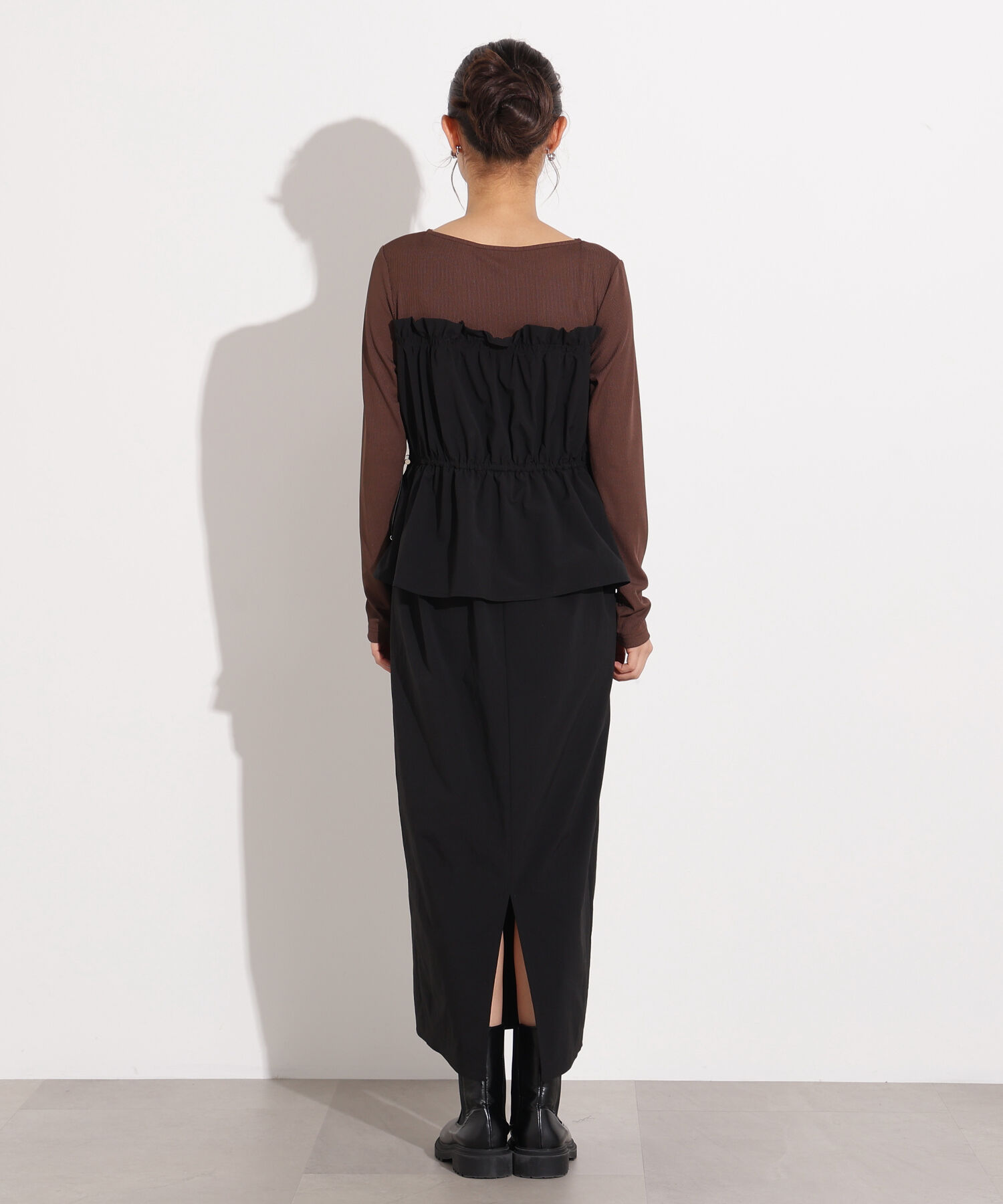  「ドロストコードドッキングワンピース長袖」|ワンピース|