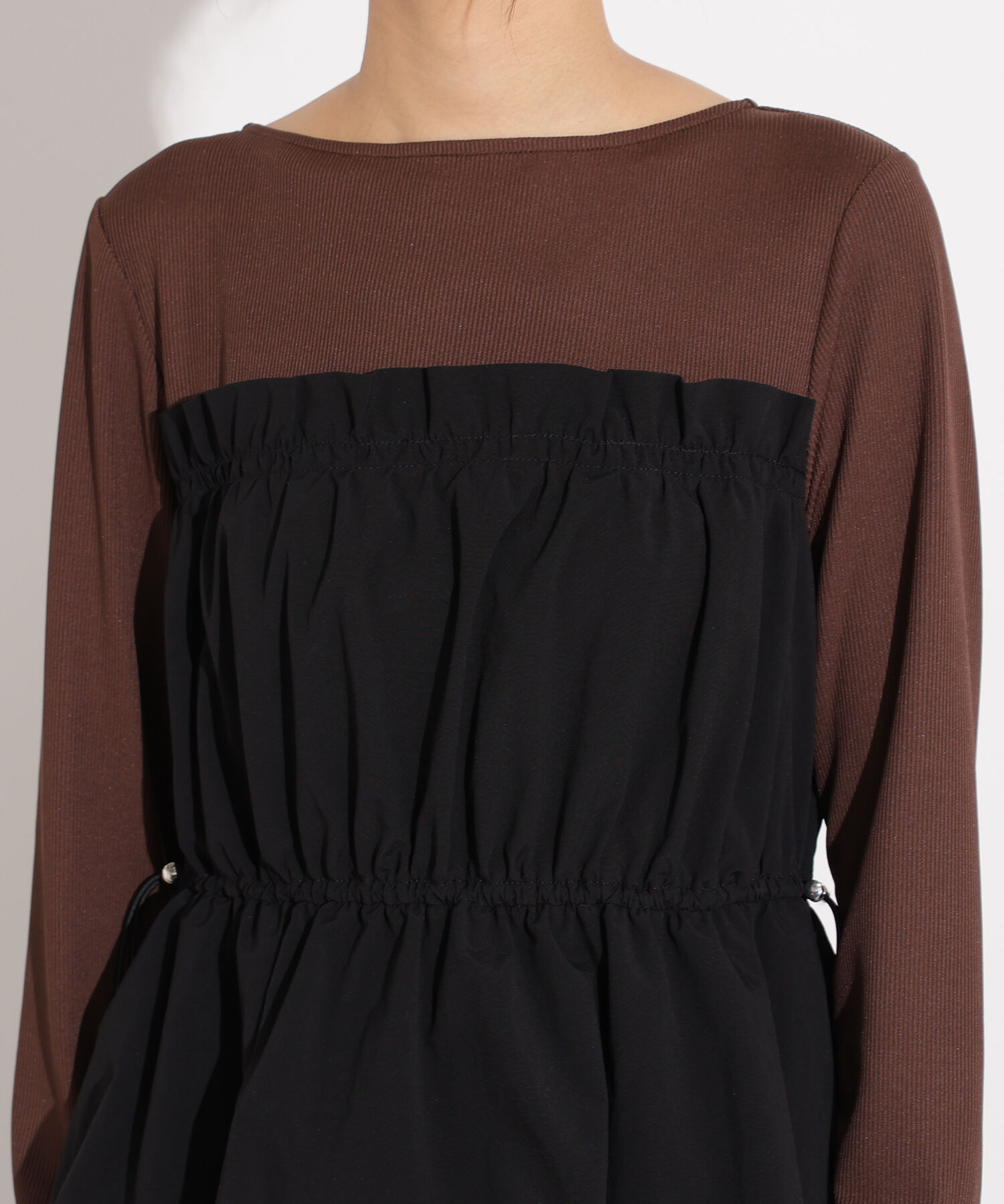  「ドロストコードドッキングワンピース長袖」|ワンピース|