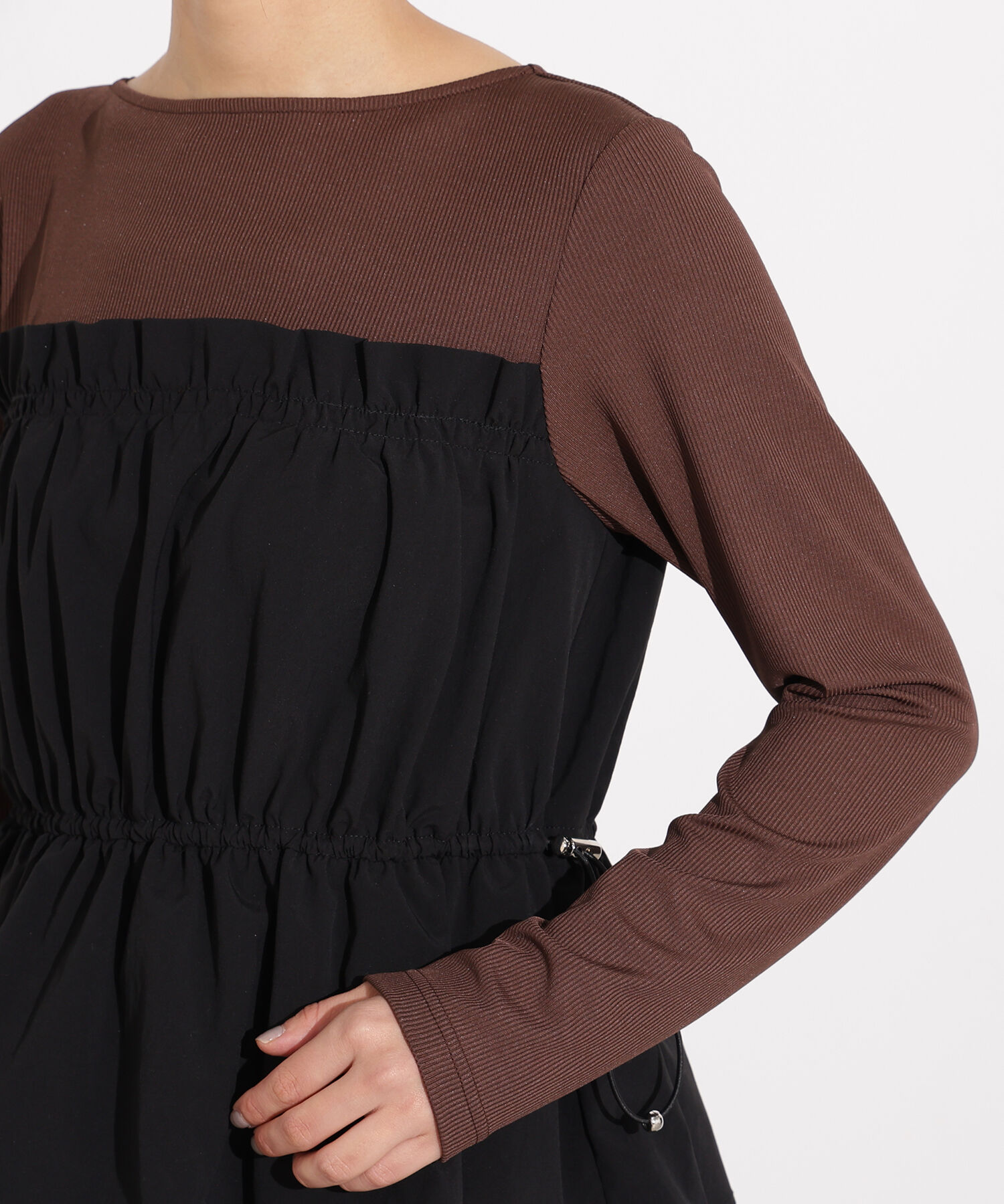  「ドロストコードドッキングワンピース長袖」|ワンピース|