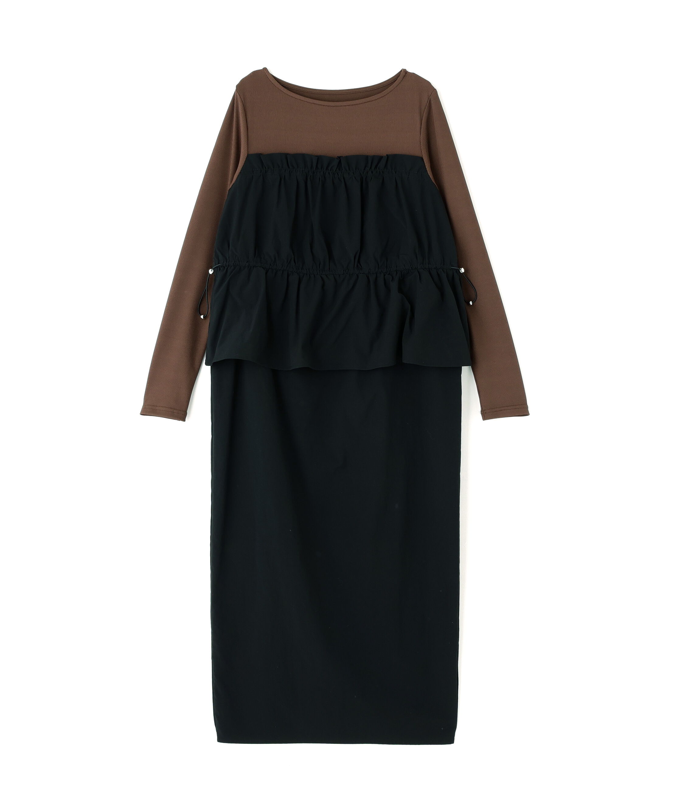  「ドロストコードドッキングワンピース長袖」|ワンピース|