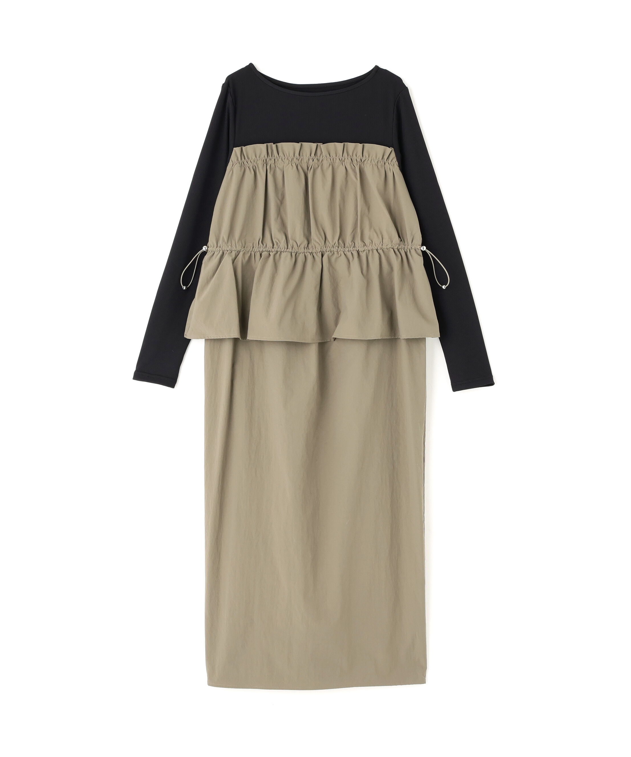  「ドロストコードドッキングワンピース長袖」|ワンピース|