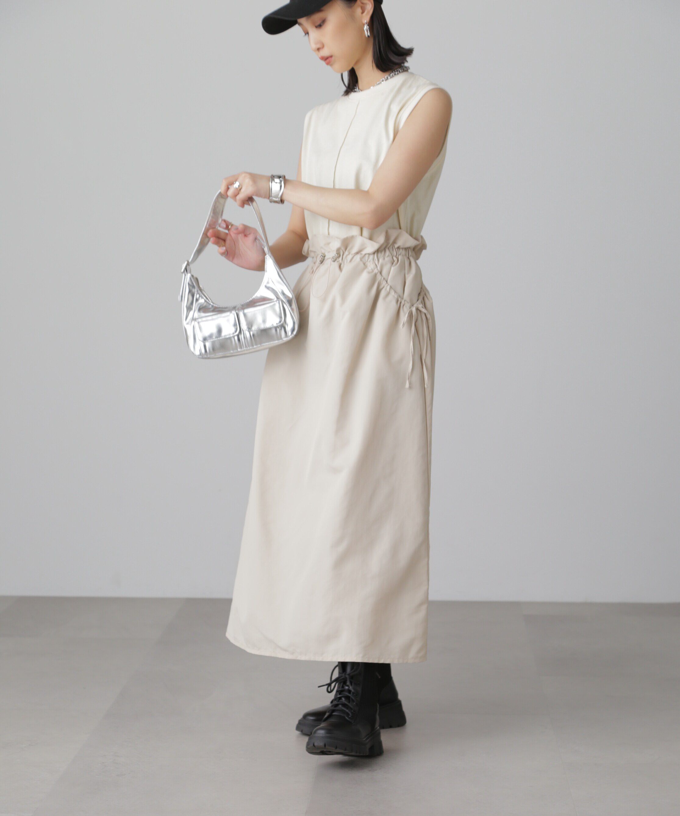  「カットドッキングウエストドロストワンピース」|ワンピース|