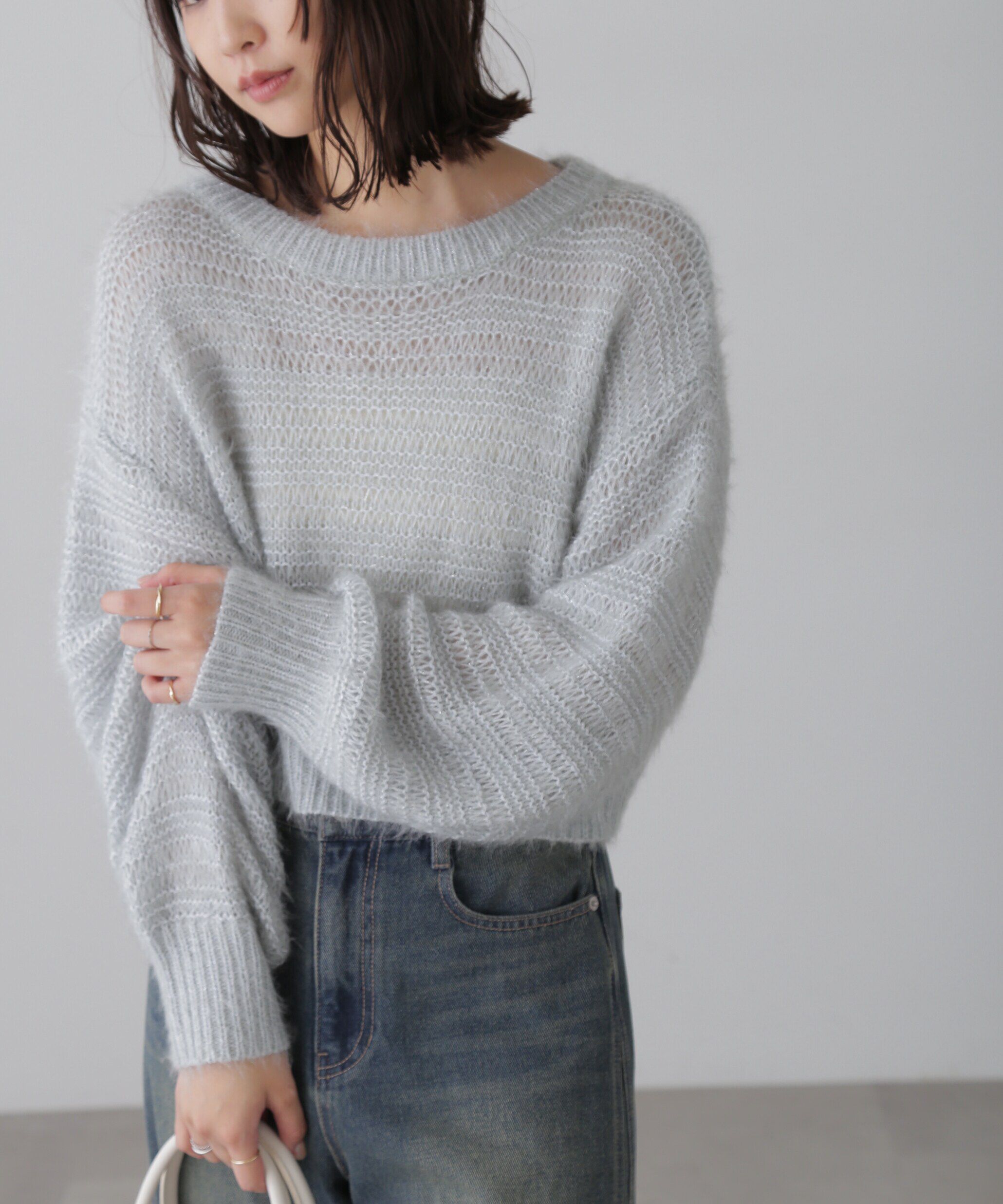  「ラメフェザーモヘヤライクニット」|ニット・セーター|ライトブルー