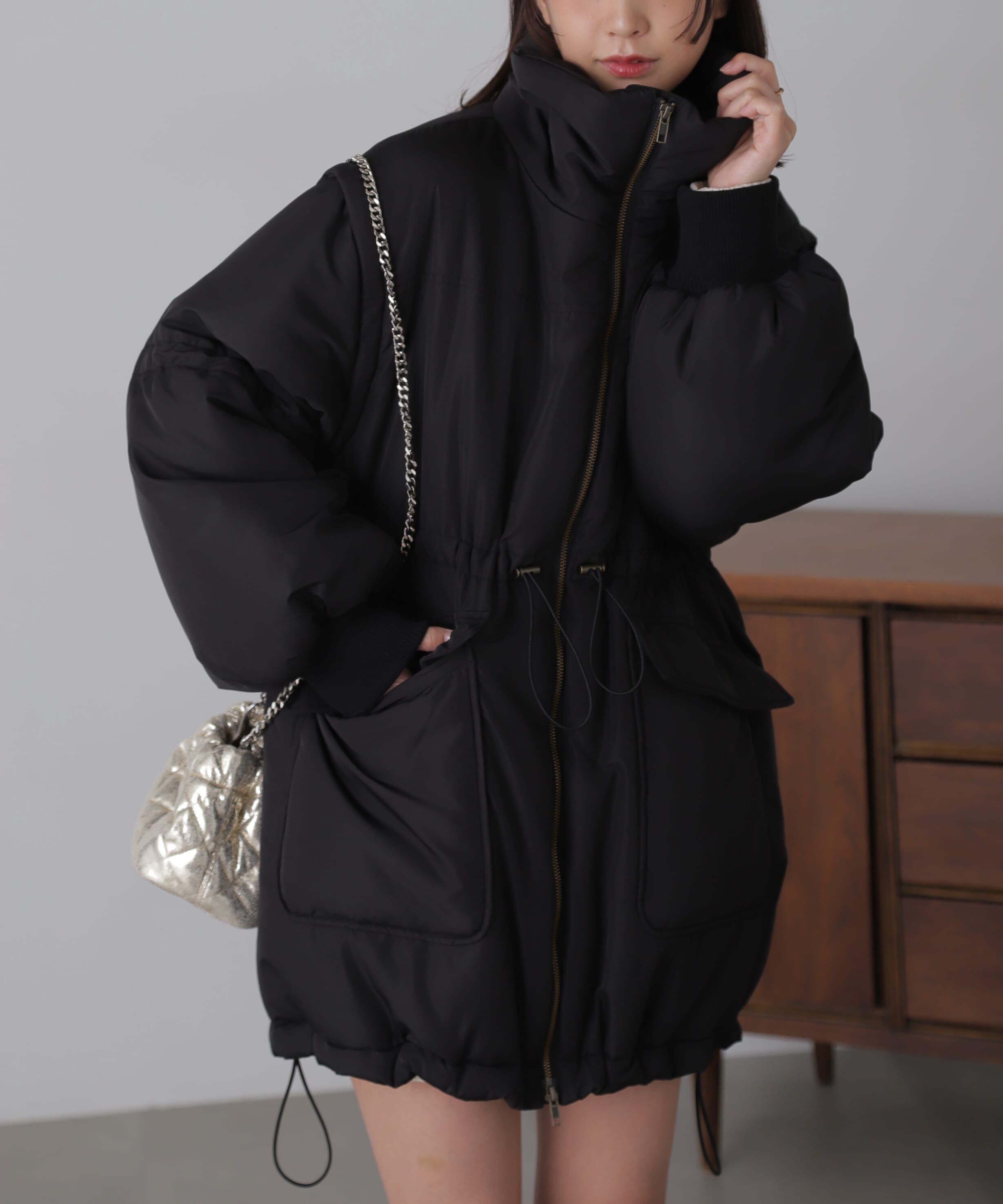  「スタンド中綿ウエストドロストコート」|その他|