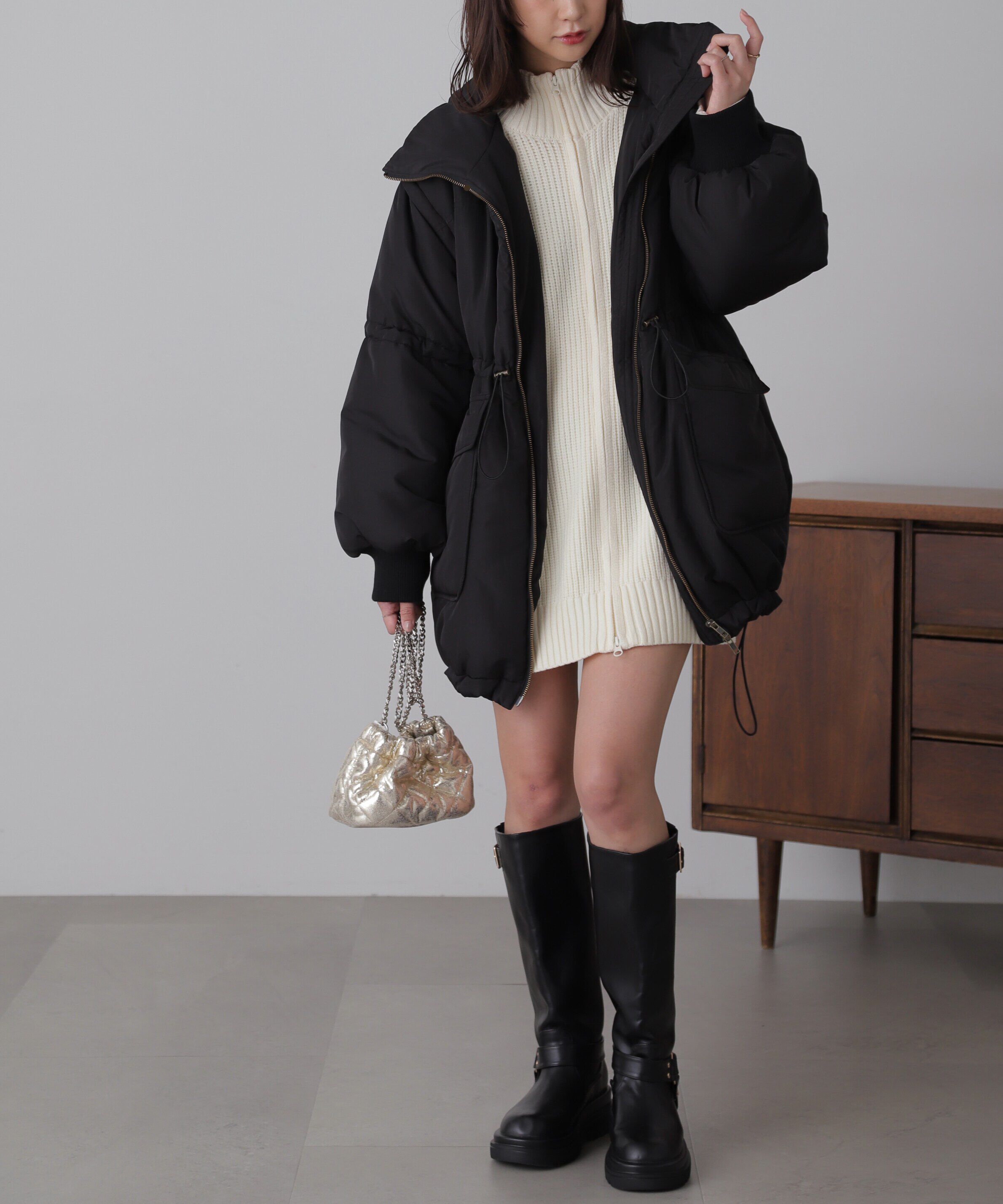  「スタンド中綿ウエストドロストコート」|その他|