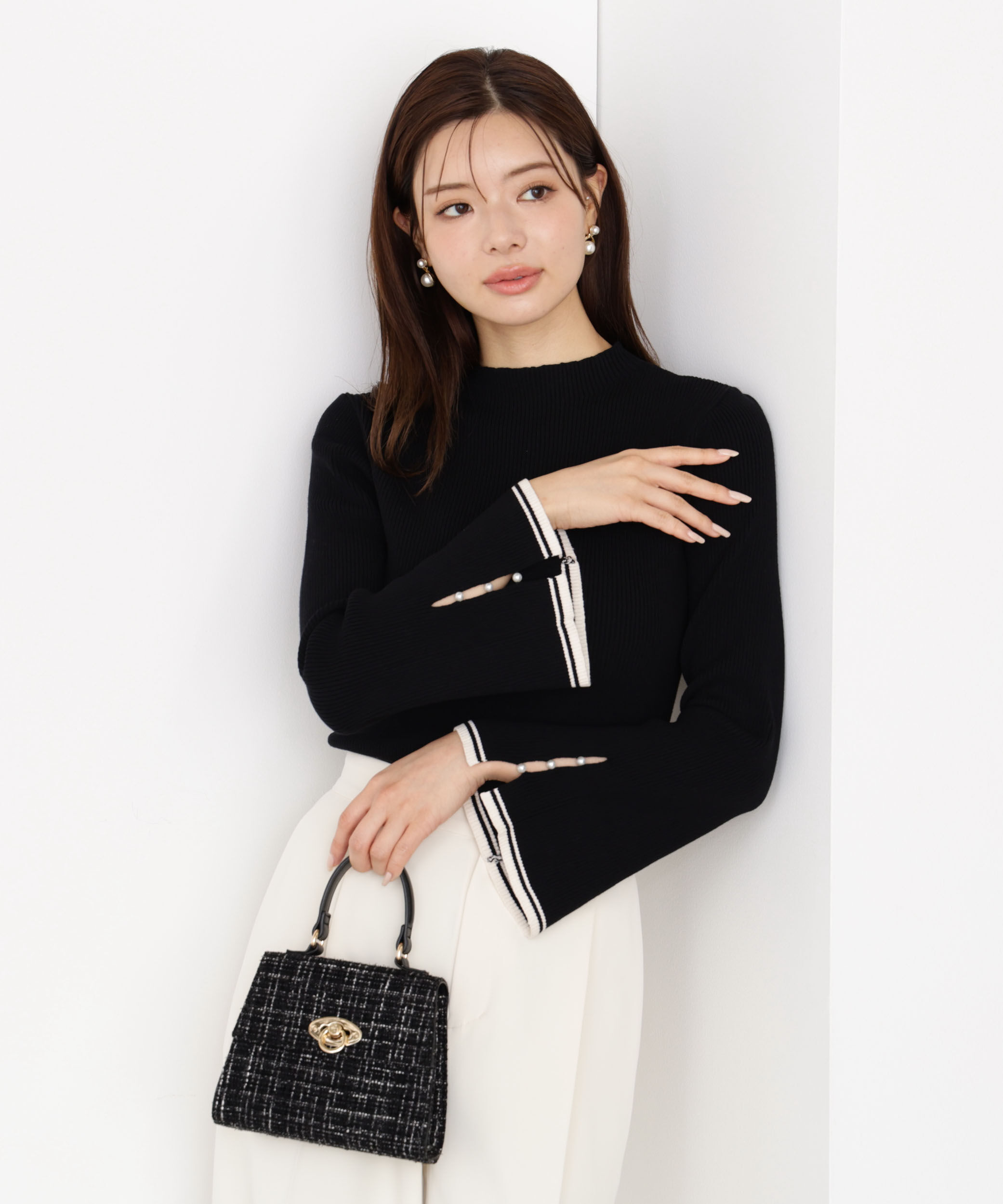 PROPORTION BODY DRESSING「＜ハンドウォッシャブル＞スタンドネックリブニット 25AW」|ニット・セーター|ブラック