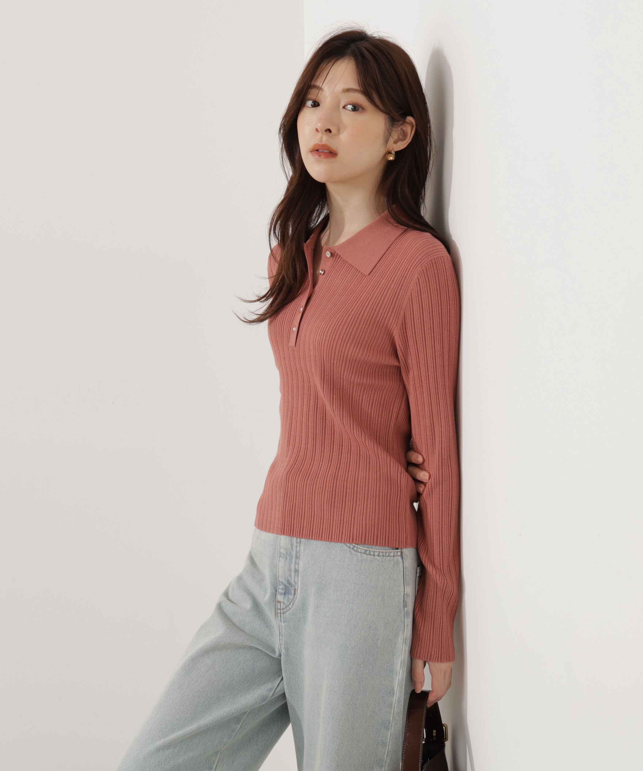 PROPORTION BODY DRESSING「＜ウォッシャブル＞ポロリブニット 25AW」|ニット・セーター|ピンク