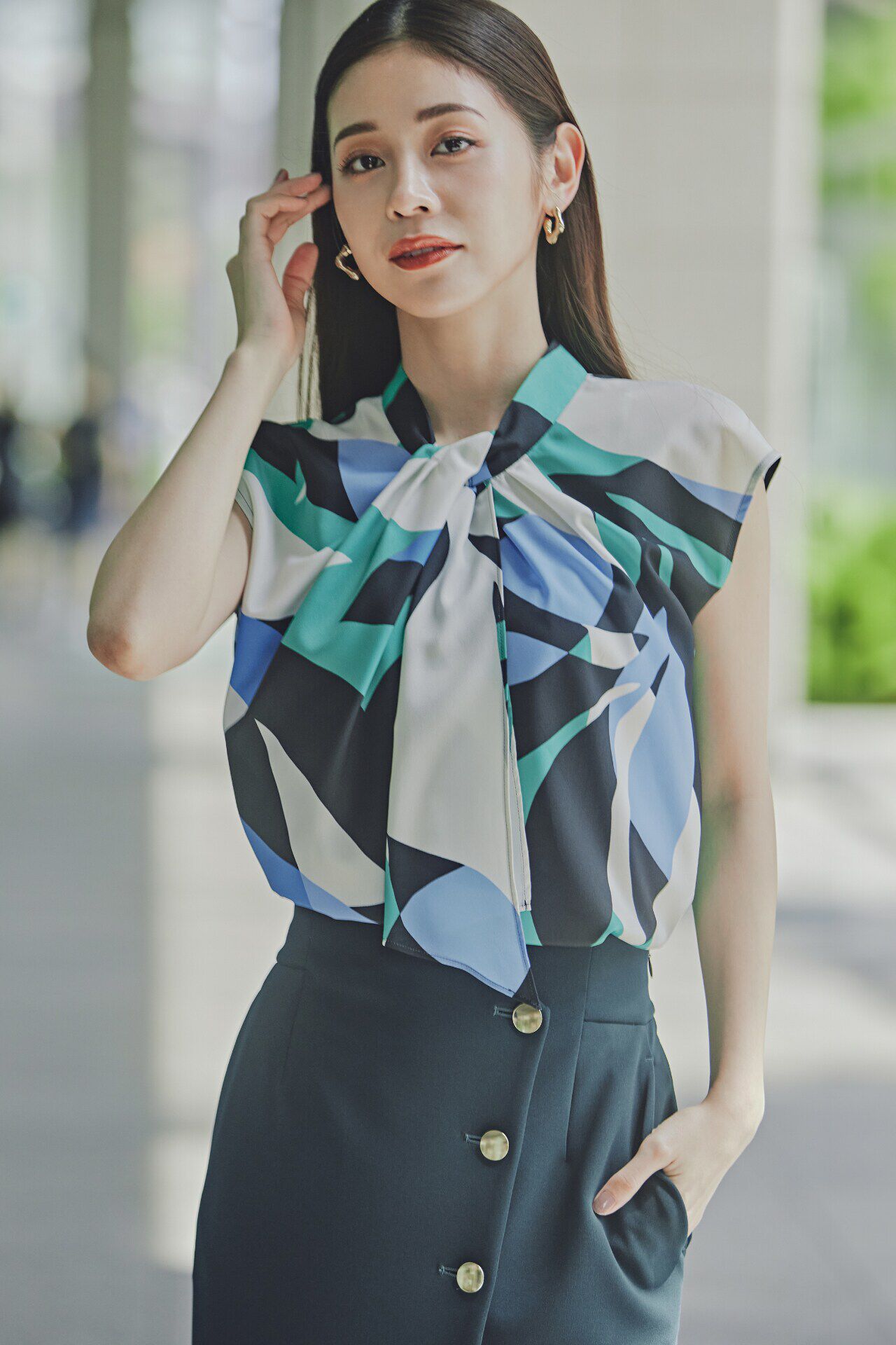  「◆リーフプリントブラウス」|シャツ・ブラウス|グリーン系1