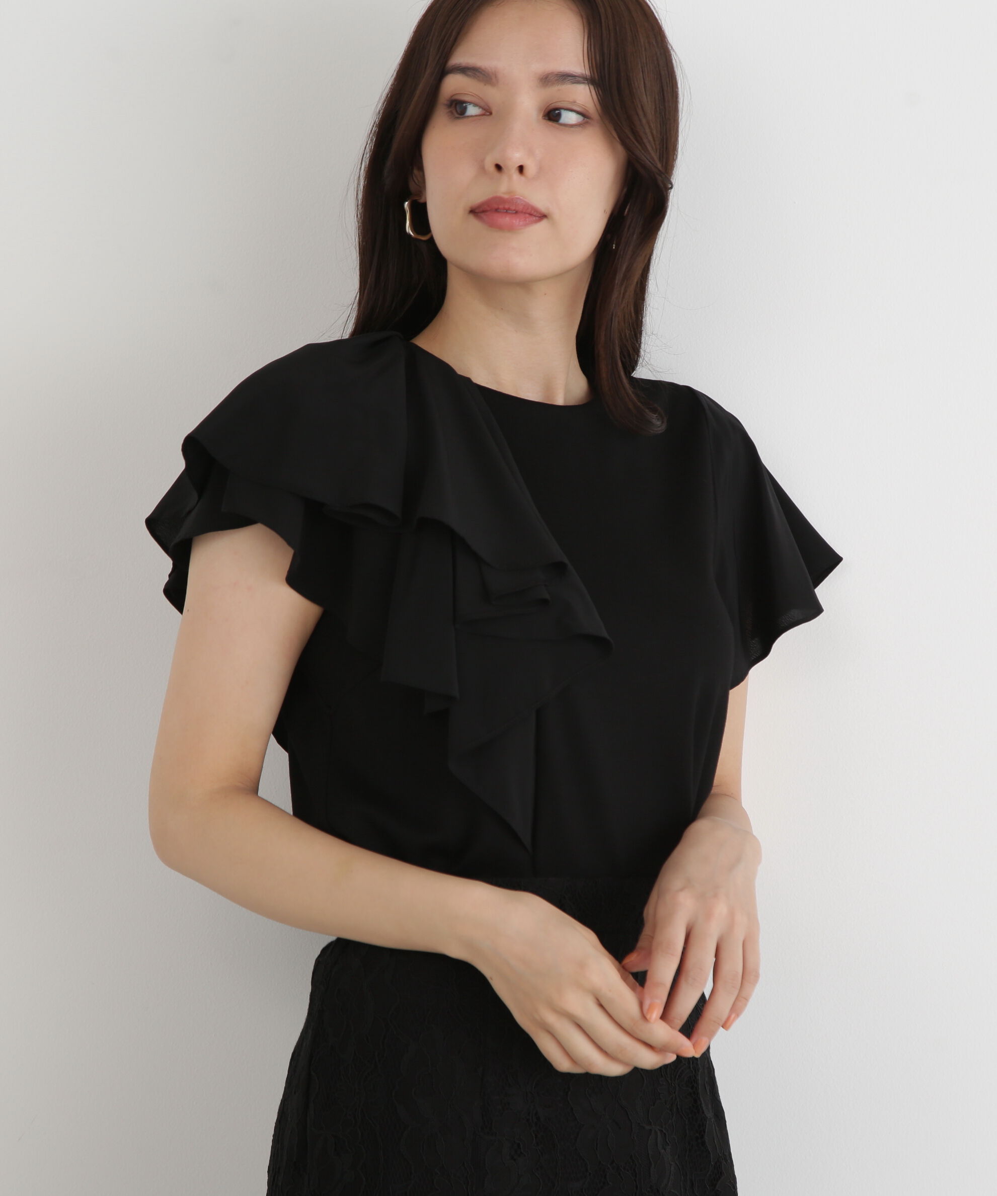  「◆ラッフルコンビカットソープルオーバー」|Tシャツ・カットソー|ブラック