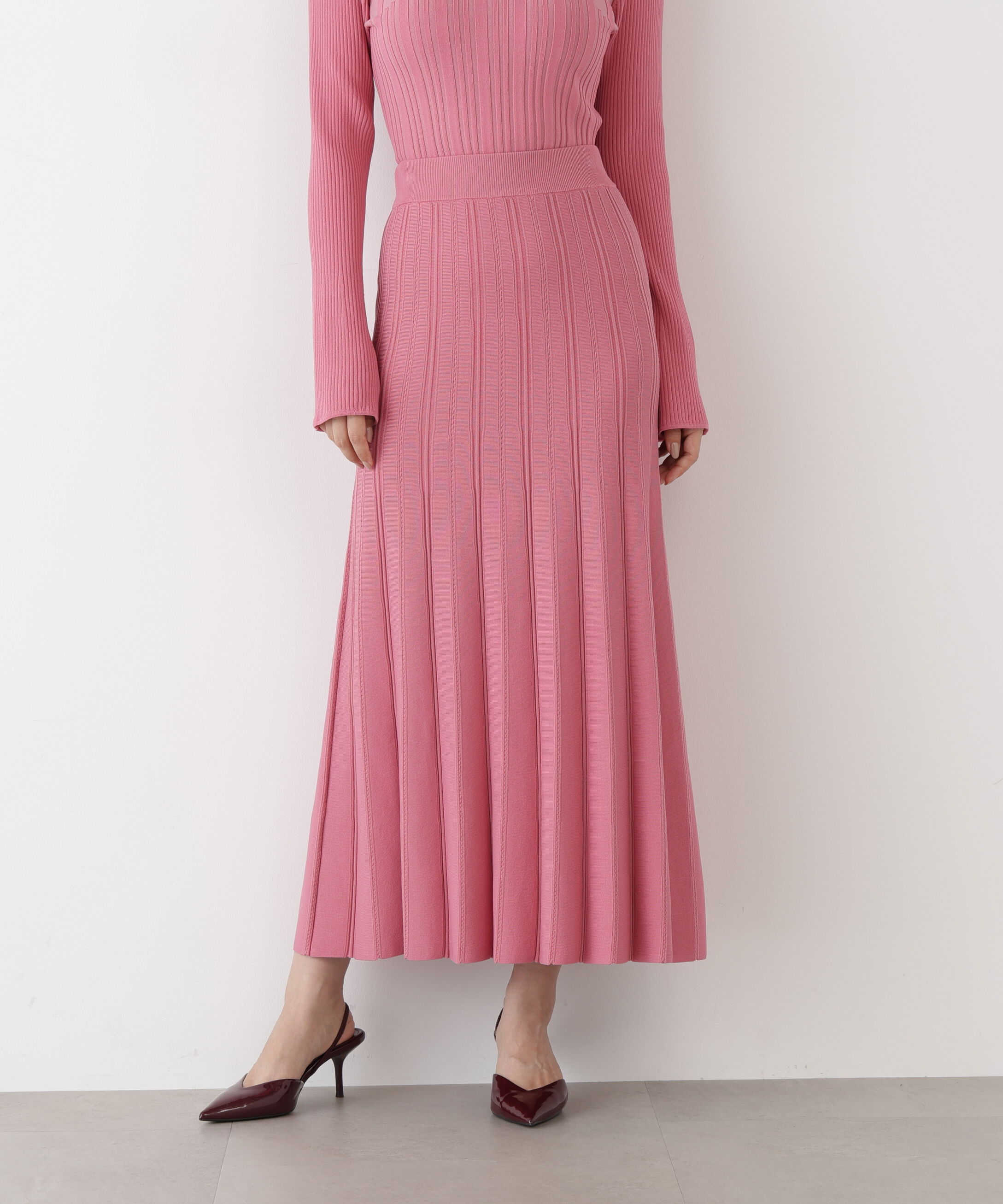  「◆ニットプリーツフレアースカート」|スカート|ピンク