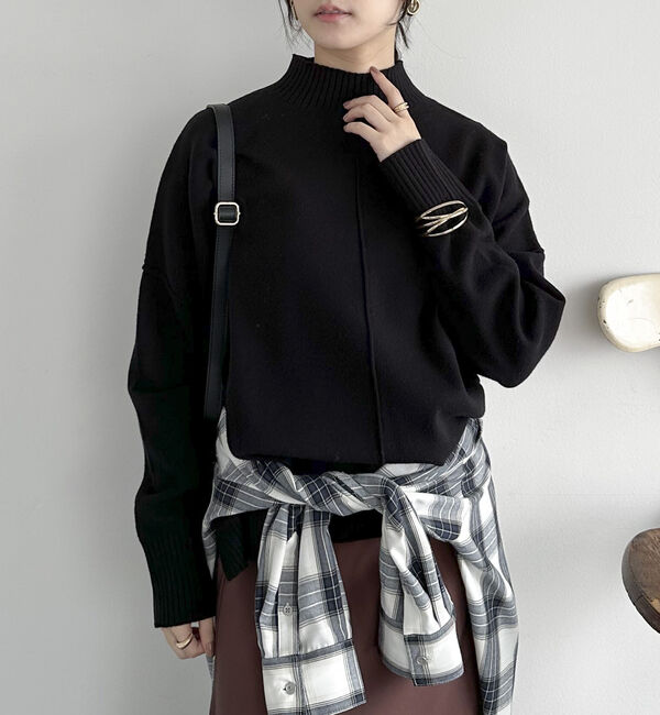 Doux archives「【抗ピリング・手洗い可】アウトリンキングニット」|ニット・セーター|BLACK