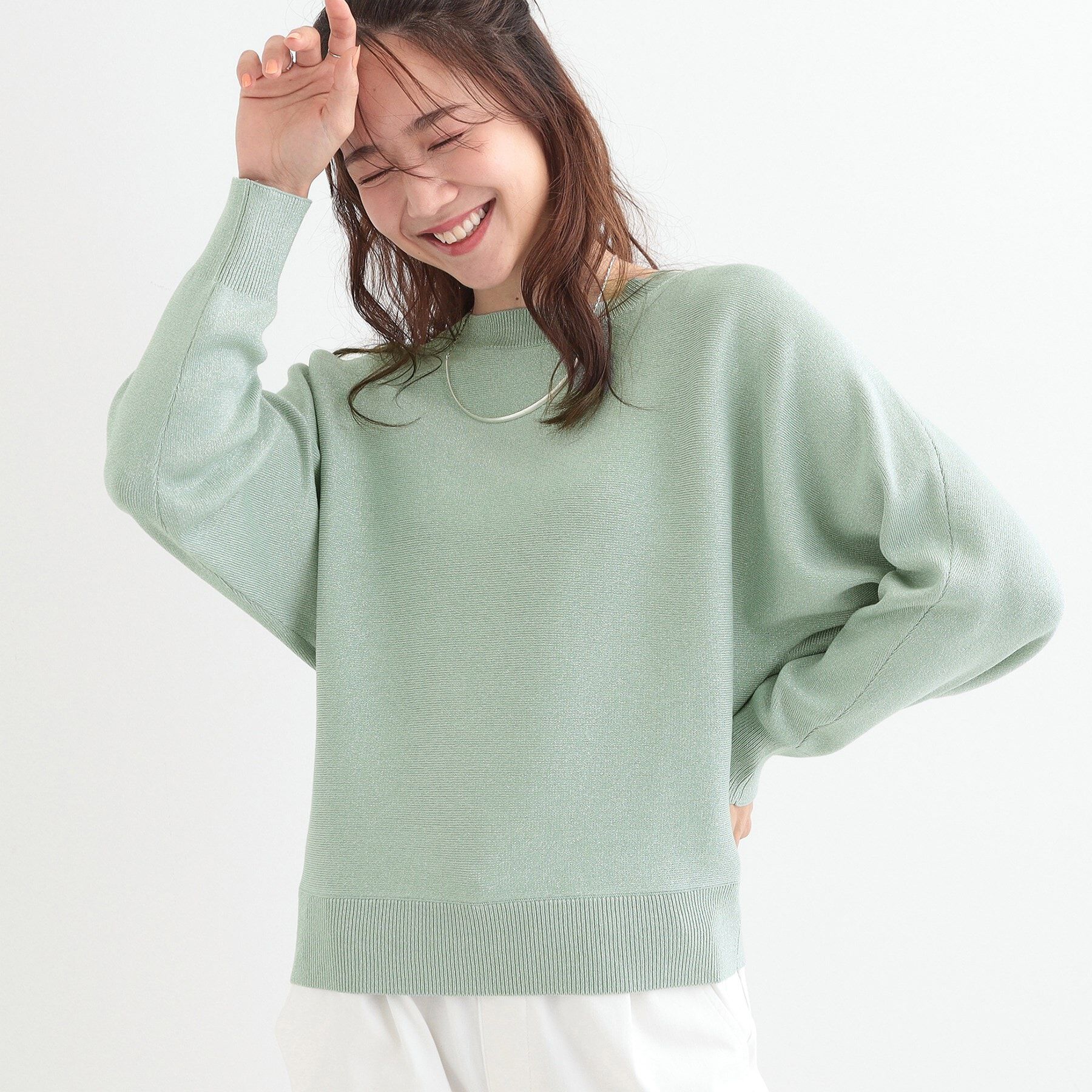 SHOO･LA･RUE「【S-LL】さりげないキラッと感。ラメドルマンニット」|ニット・セーター|ミントグリーン(02