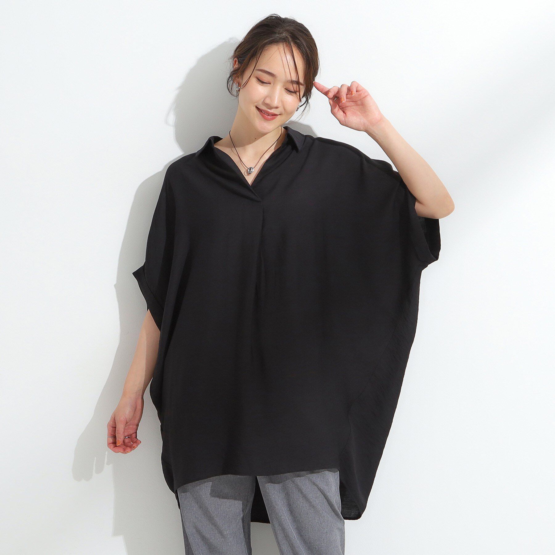 SHOO･LA･RUE「【ひんやり/S-LL】すっきりきれいに体型カバー コクーンシルエットワンピース」|チュニック|