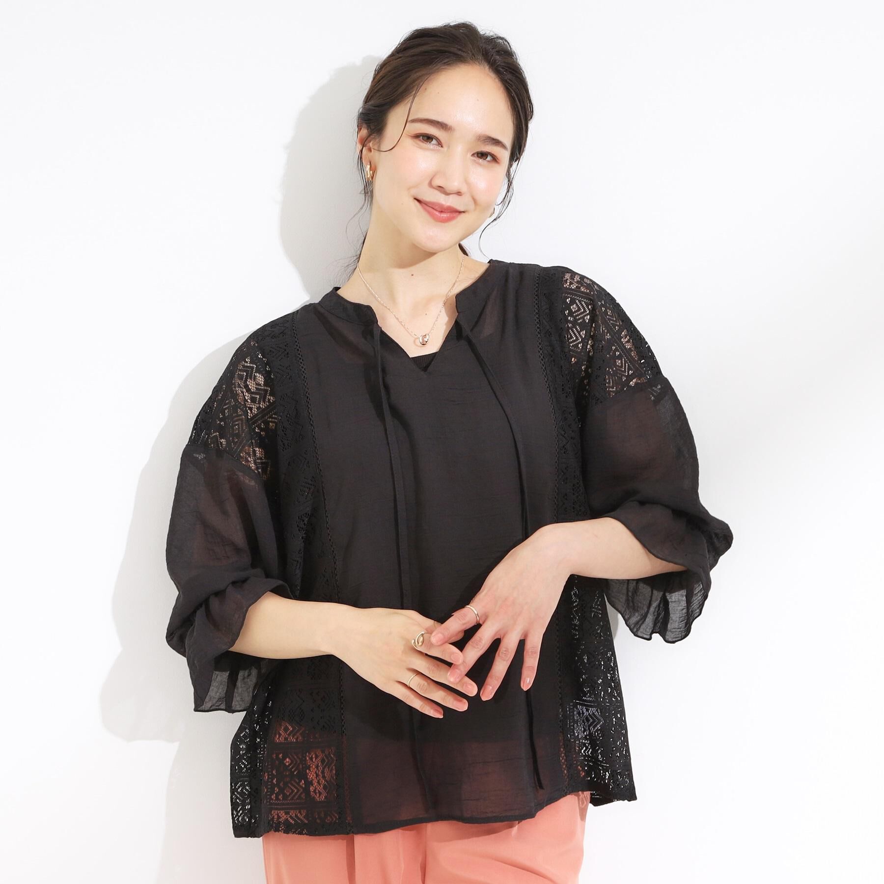 SHOO･LA･RUE「【着丈選べる】一枚でこなれ見え サイドレースブラウス」|シャツ・ブラウス|