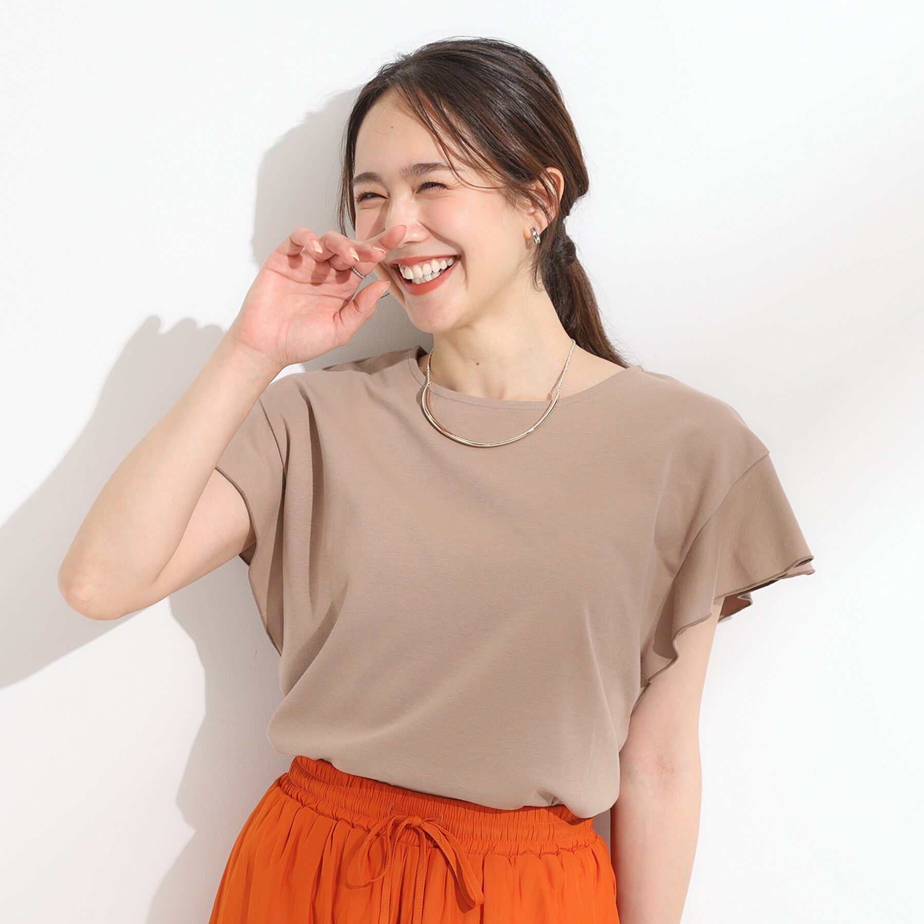 SHOO･LA･RUE「【汗ジミ防止/ひんやり/UV】フリルスリーブTシャツ」|Tシャツ・カットソー|