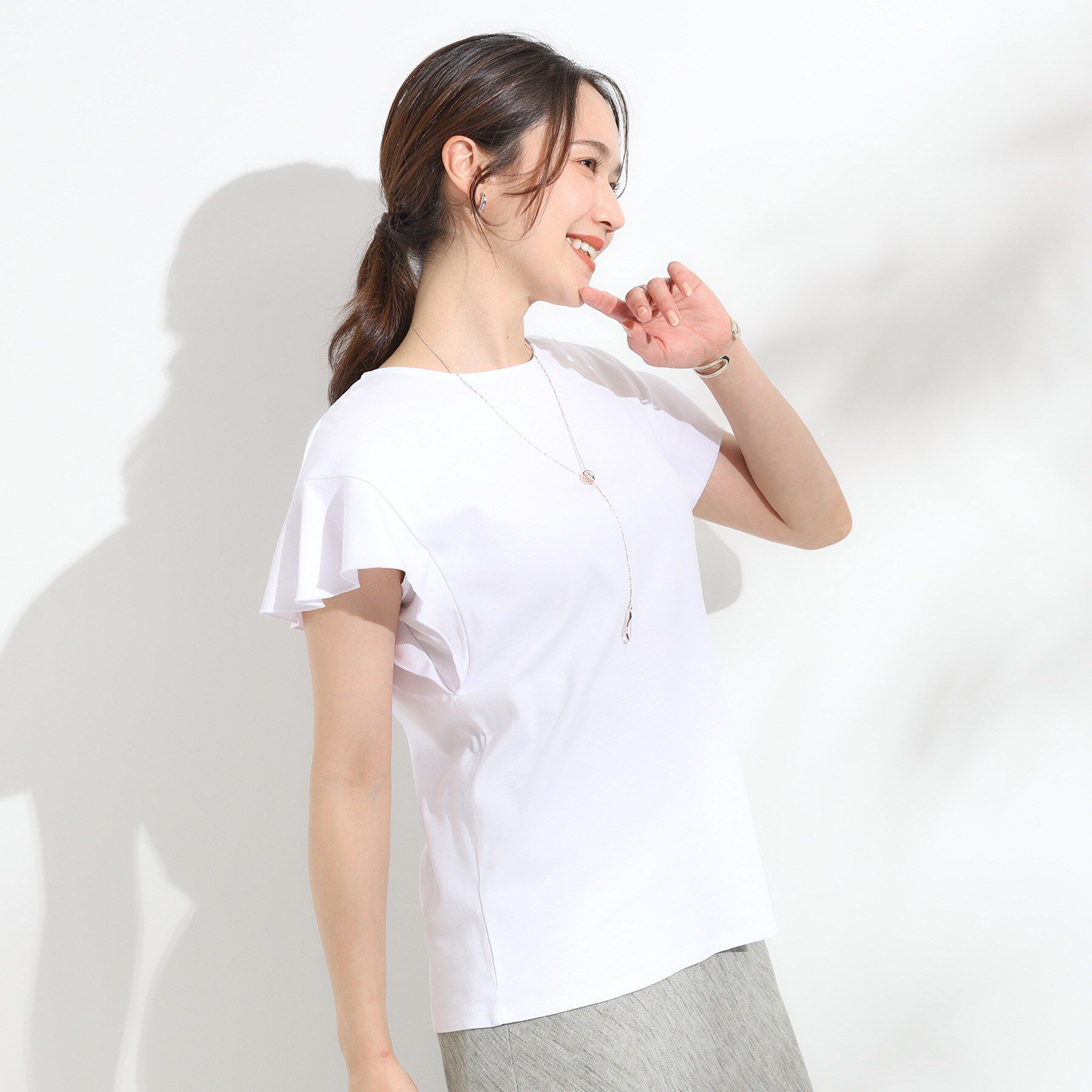 SHOO･LA･RUE「【汗ジミ防止/ひんやり/UV】フリルスリーブTシャツ」|Tシャツ・カットソー|