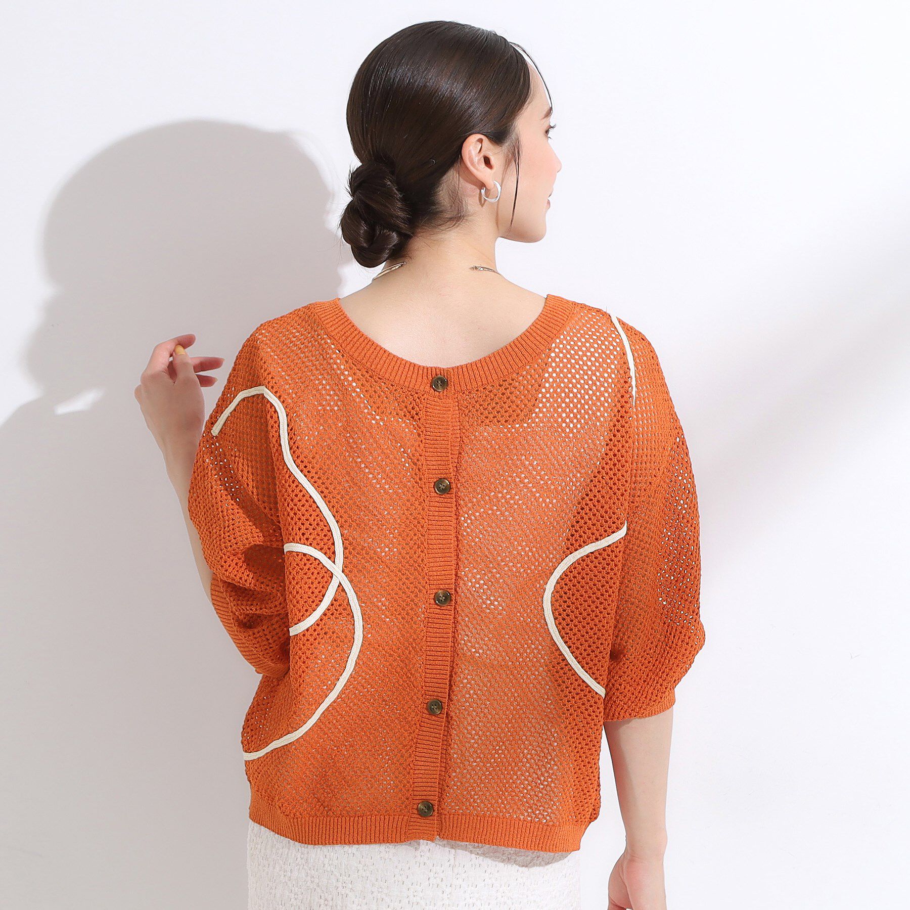 SHOO･LA･RUE「【前後2WAY/S-LL】にょろにょろ刺繍メッシュカーディガン」|カーディガン|