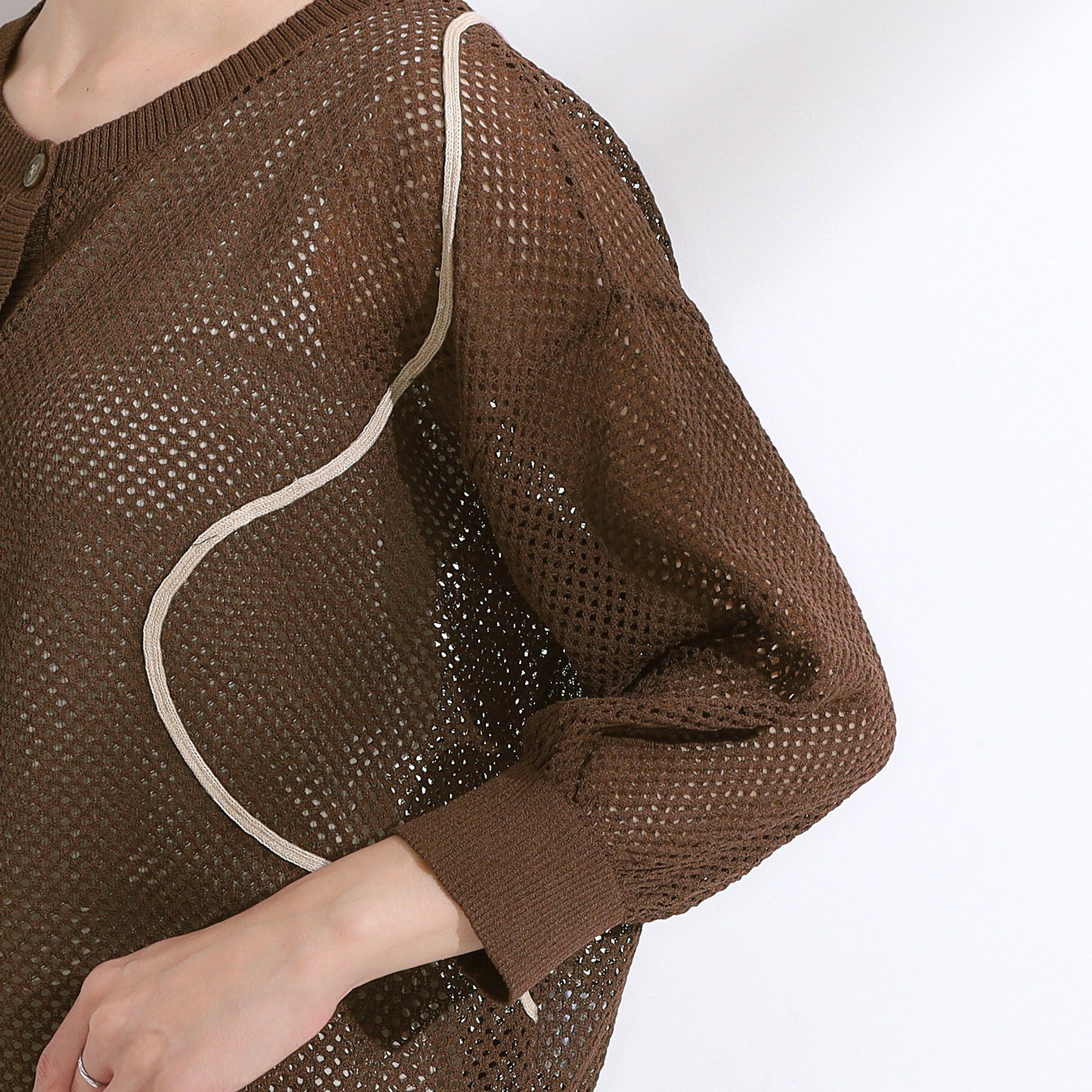 SHOO･LA･RUE「【前後2WAY/S-LL】にょろにょろ刺繍メッシュカーディガン」|カーディガン|