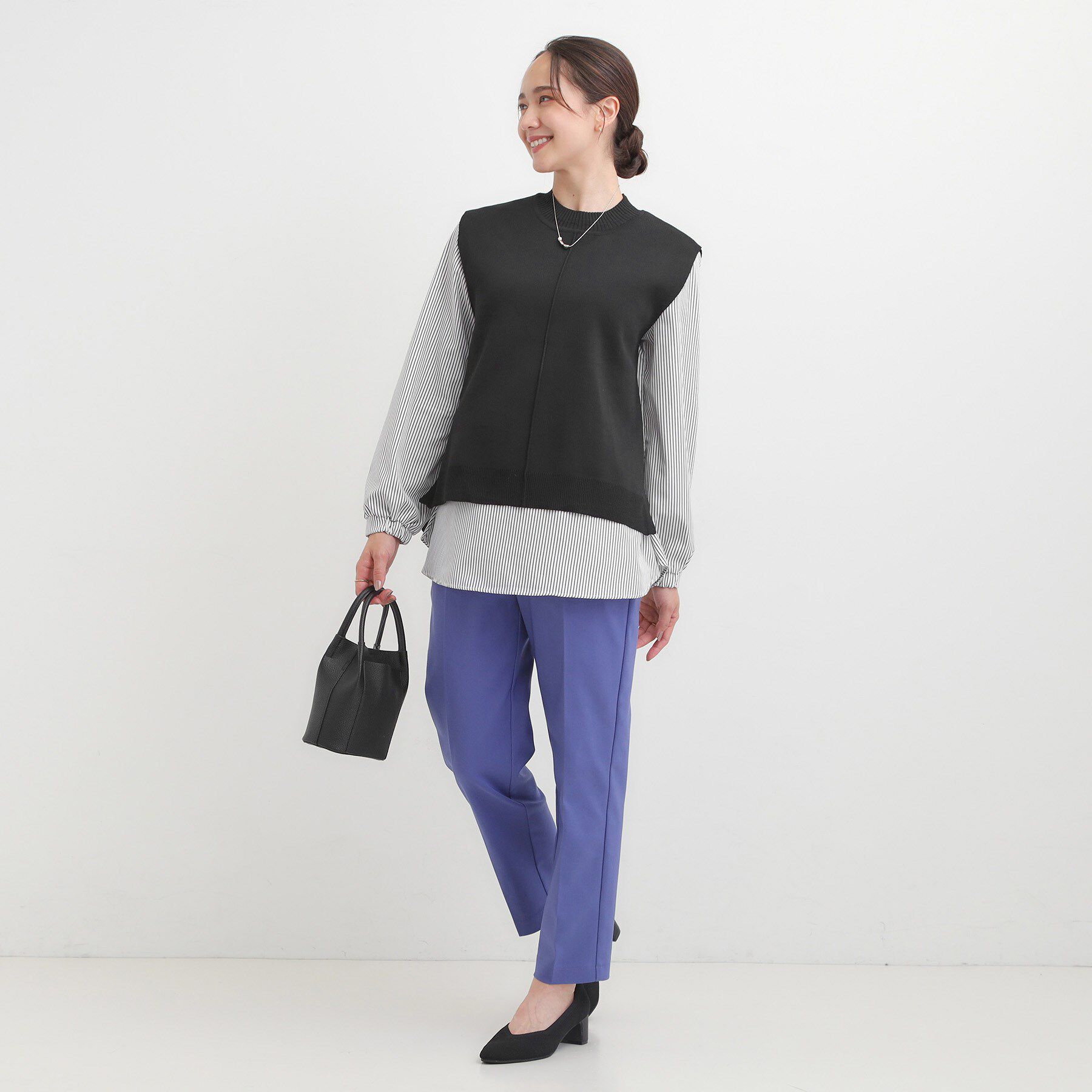 SHOO･LA･RUE「【S-LL/2点セット】着回し自在 ニットベスト＋フレアブラウス」|ニット・セーター|