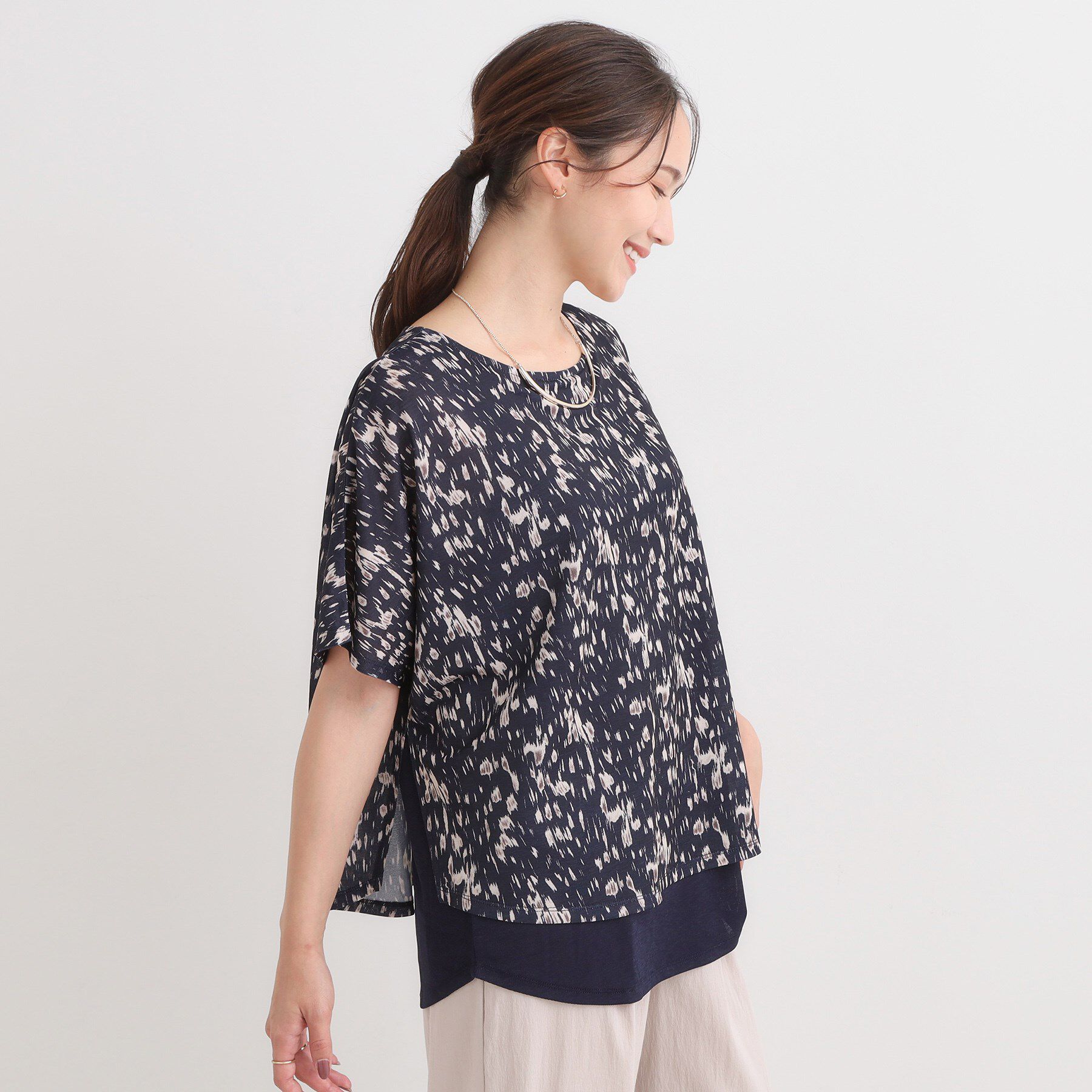 SHOO･LA･RUE「【S-LL/ひんやり/体型カバー】着るだけでサマ見え レイヤードトップス」|Tシャツ・カットソー|