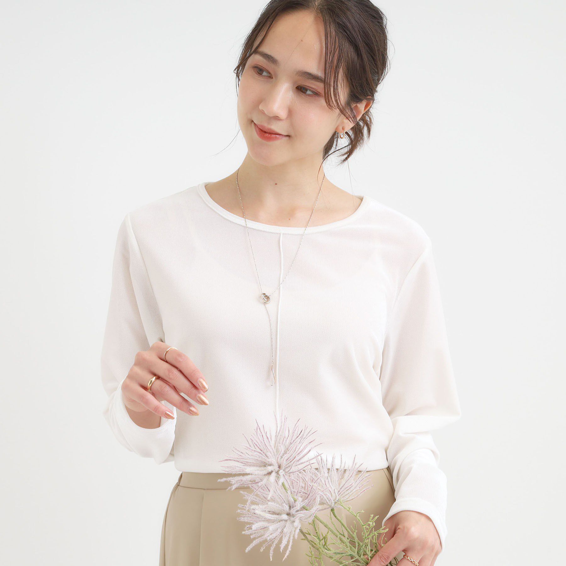 SHOO･LA･RUE「【洗える/S-LL】上品見え ベロア調シアートップス」|Tシャツ・カットソー|グレージュ(050)