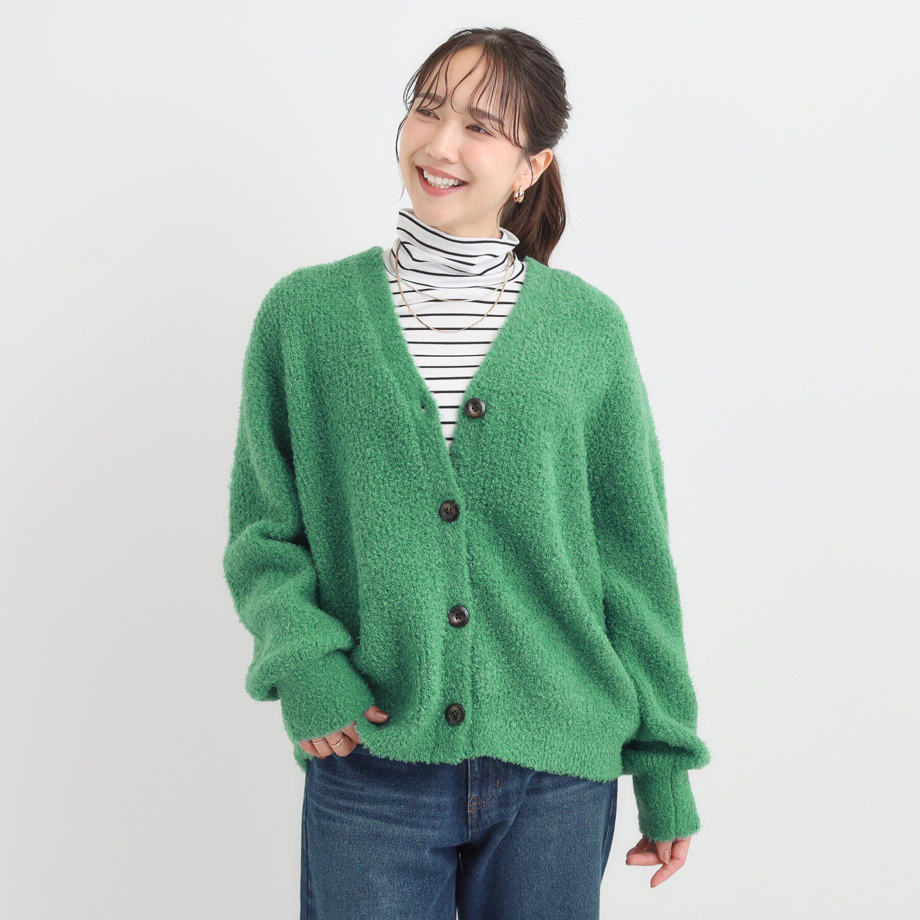 SHOO･LA･RUE「【S-LL】思わず触れたくなる ふわふわ Vネックニットカーディガン」|カーディガン|