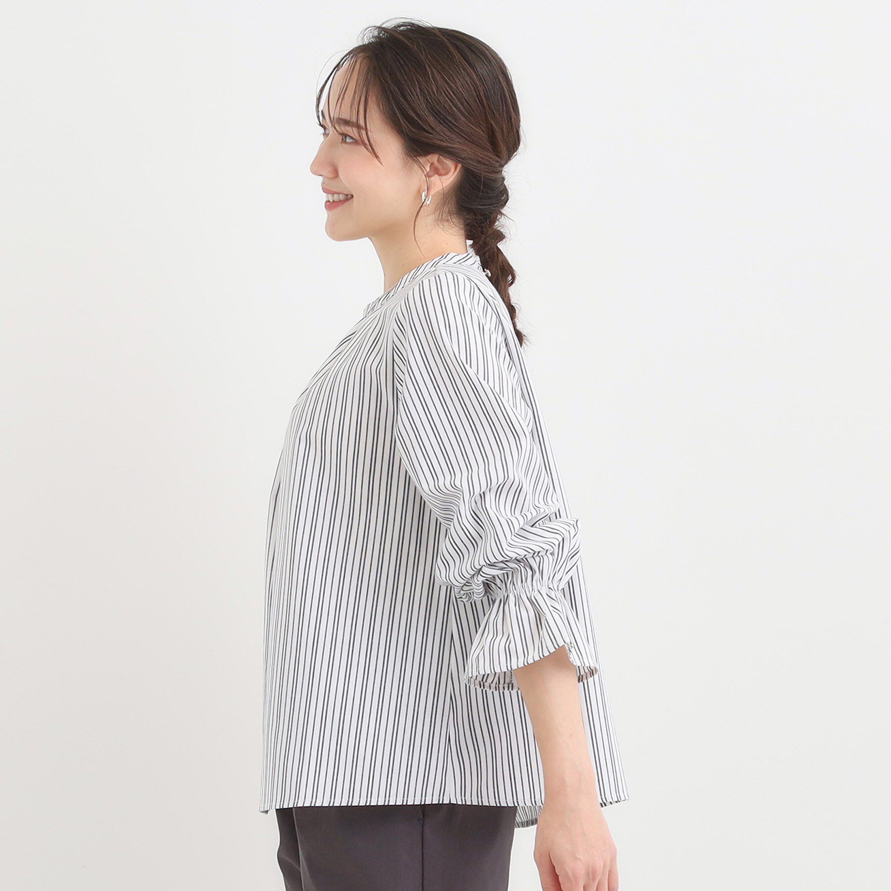 SHOO･LA･RUE「【S-LL】インせず着られるマルチストライプブラウス」|シャツ・ブラウス|